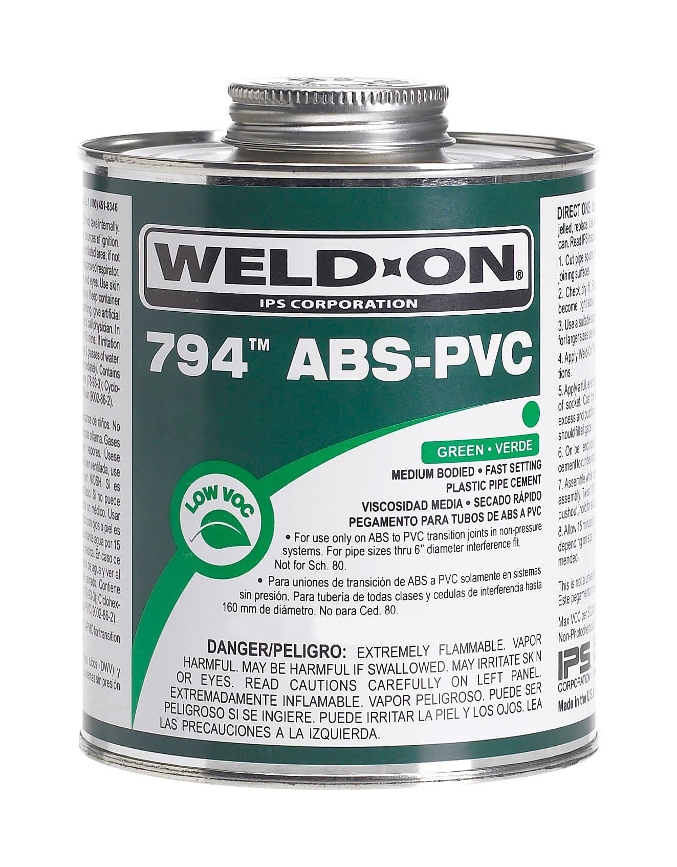 Weld-On 10272 794 ABS-PVC Medium-Bodied High-Strength Transition Solvent Cement - Fast-Setting and Low-VOC, Green, 1 Gallon (128 fl oz)