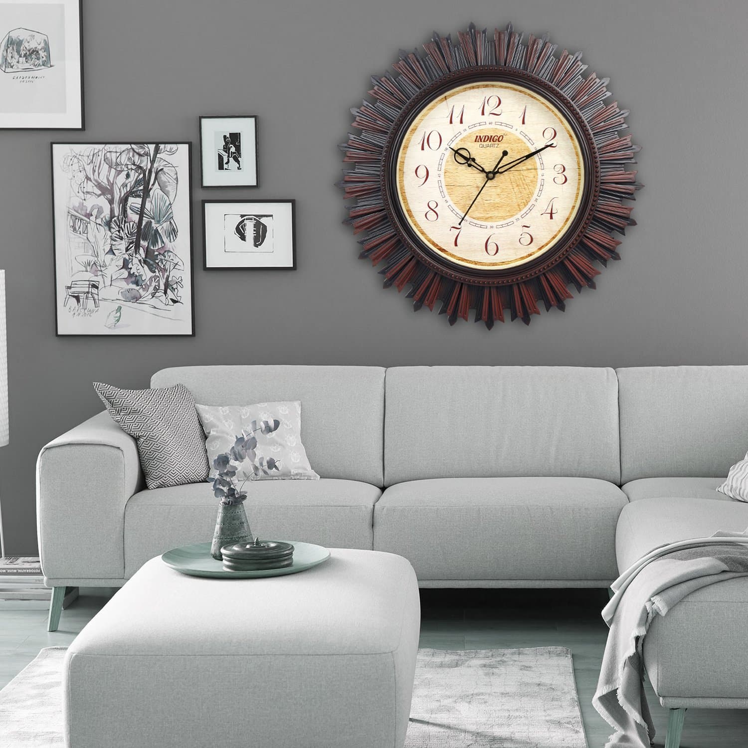 Plastic & Glass Wall Clock - Classic Roulette (Silent Movement, Dark Brown Frame)