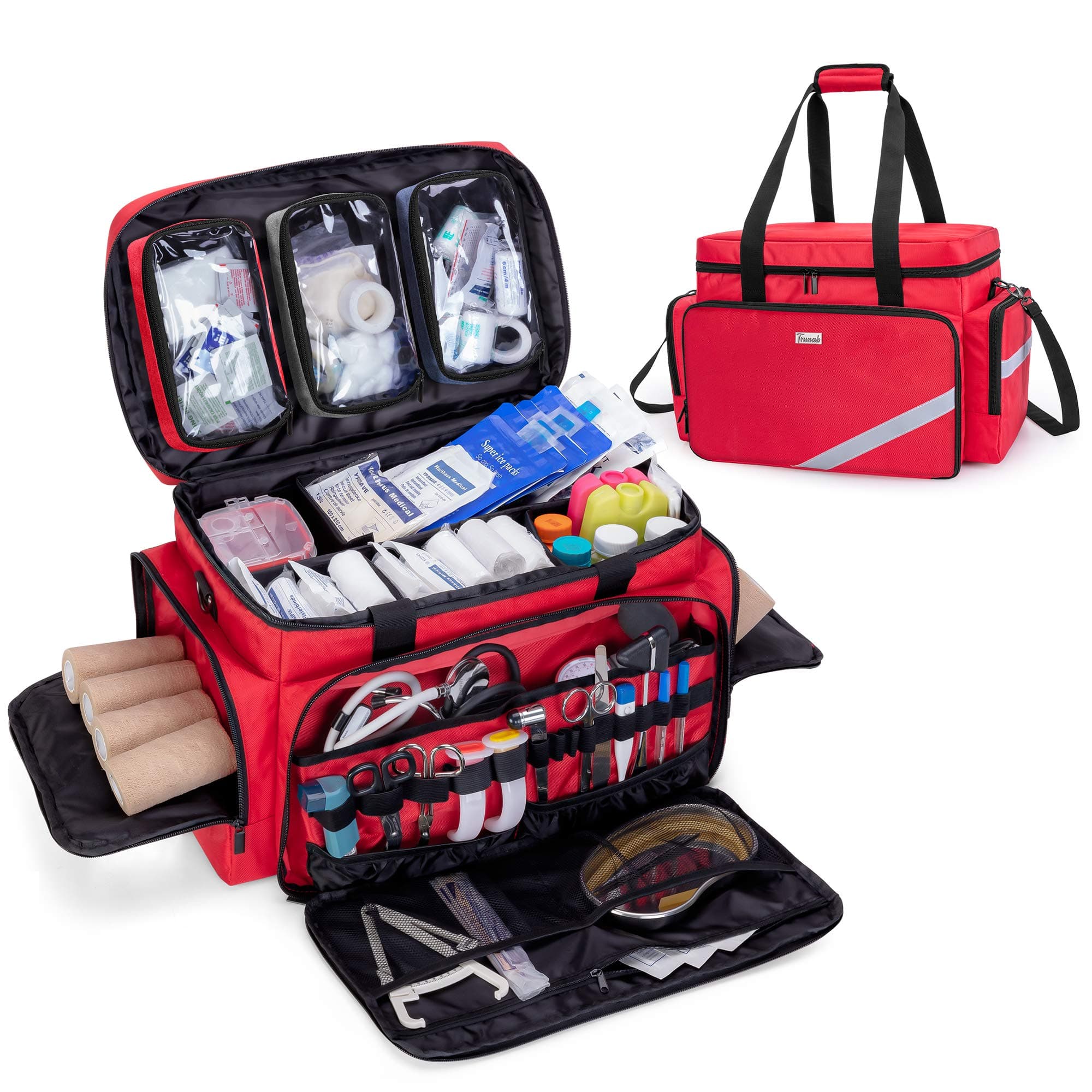 Trunab First Aid Bag Empty, Professional Medical Bag Emergency Responder Trauma Bag with Inner Dividers and Anti-Slip Bottom, Ideal for EMT, EMS, Paramedics