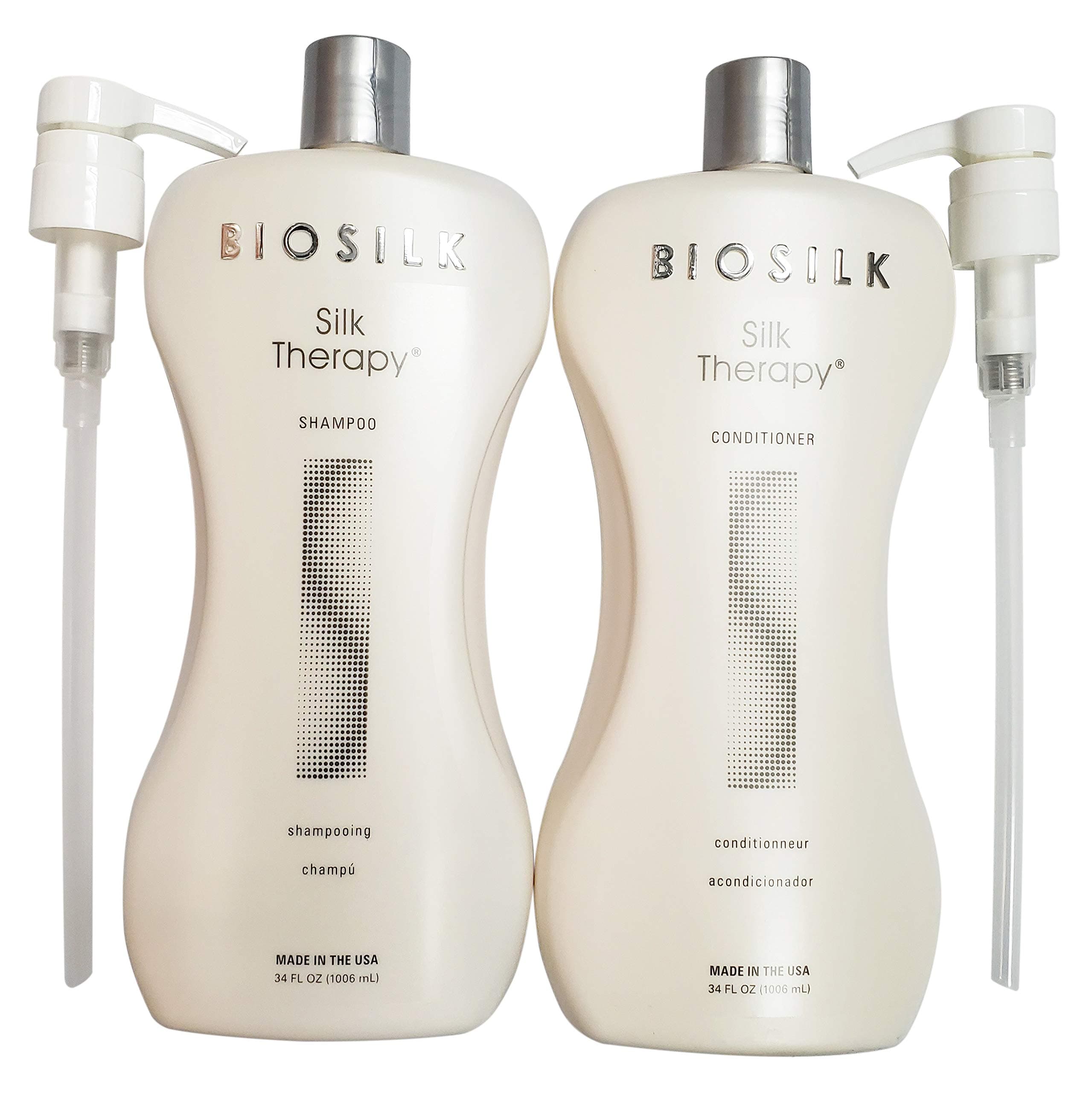 BioSilkSilk Therapy Shampoo and Conditioner 34oz with Two Pumps Bundle