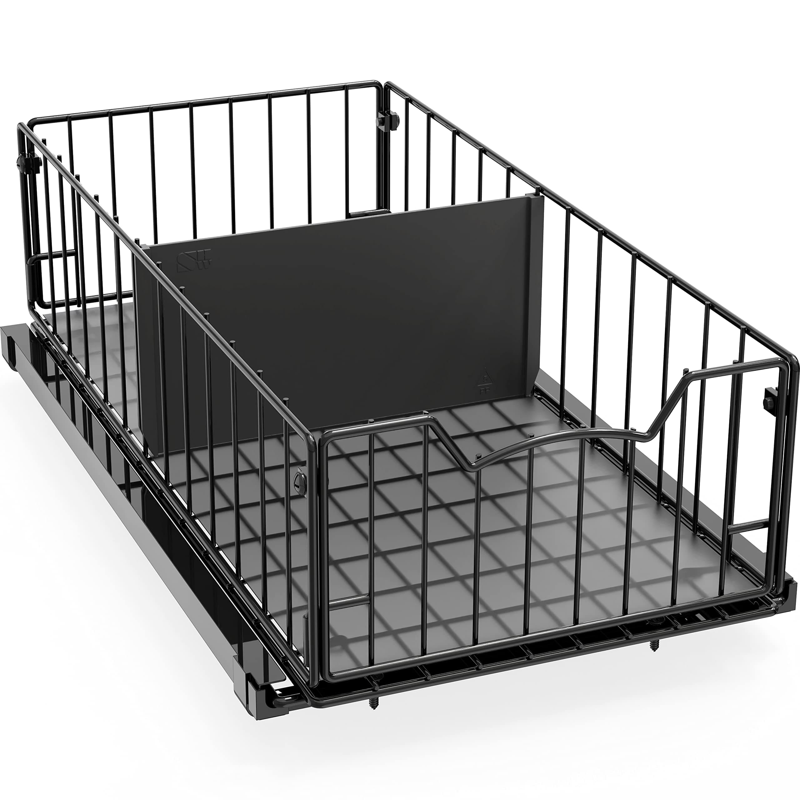 Simple Houseware Pull-Out Cabinet Sliding Basket Organizer, 17.2" D x 9.7" W x 5" H – Black, Ideal for Kitchen and Bathroom Cabinet Storage, Under Sink or Pantry Organization