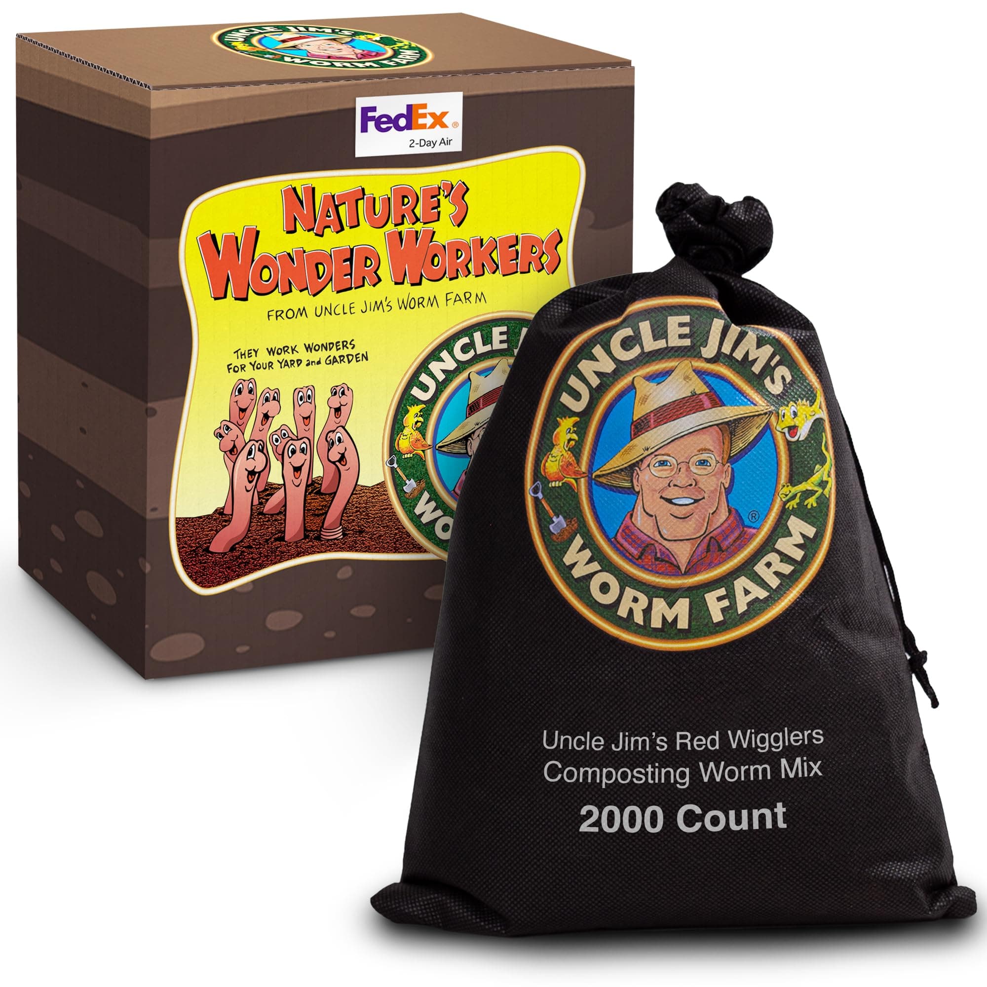 Uncle Jim's Worm Farm 2000 Count Red Wiggler Composting Worms Mix for Garden Soil or Fishing | Starter Pack of Compost Worms Improves Soil Structure and Quality for Healthier Gardens