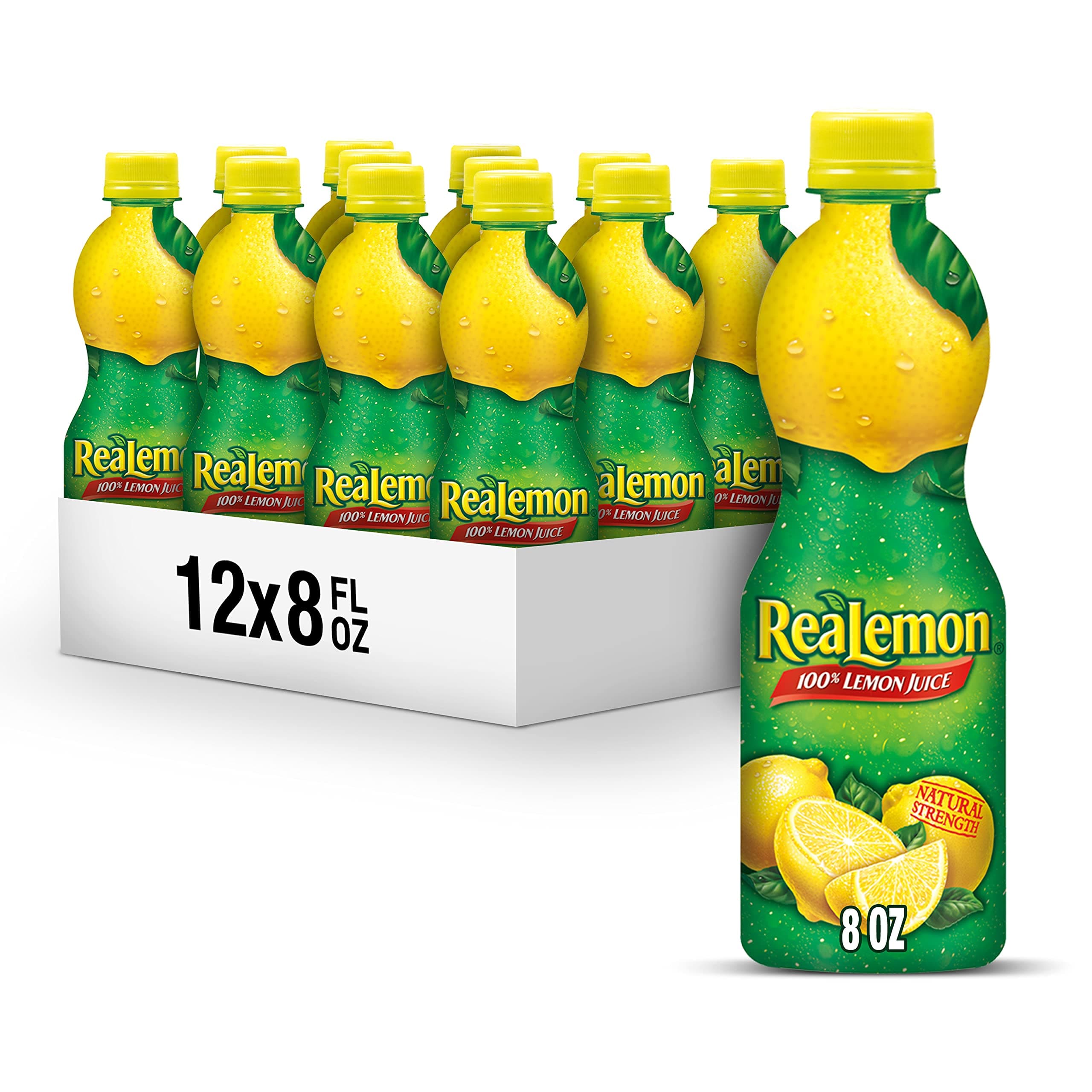 ReaLemon 100% Lemon Juice, 8 fl oz bottle (Pack of 12), Made with Lemon Juice from Concentrate, Gluten-Free, Sodium Free, Perfect Mixer to add to Cocktails and Marinades