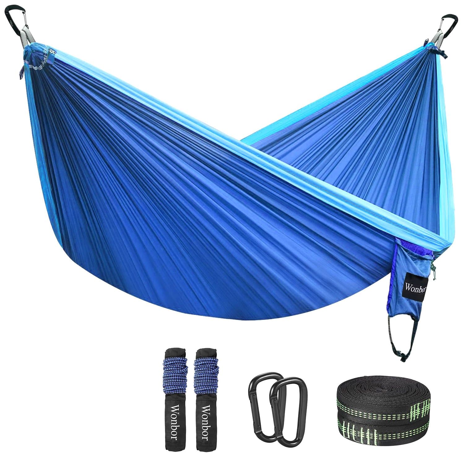Wonbor Hammock, Camping Double Lightweight Portable Parachute Nylon Hammock with Tree Straps Ropes for Outdoor Backpack Travel Beach Yard Hanging Bed Sleeping Swing, Blue