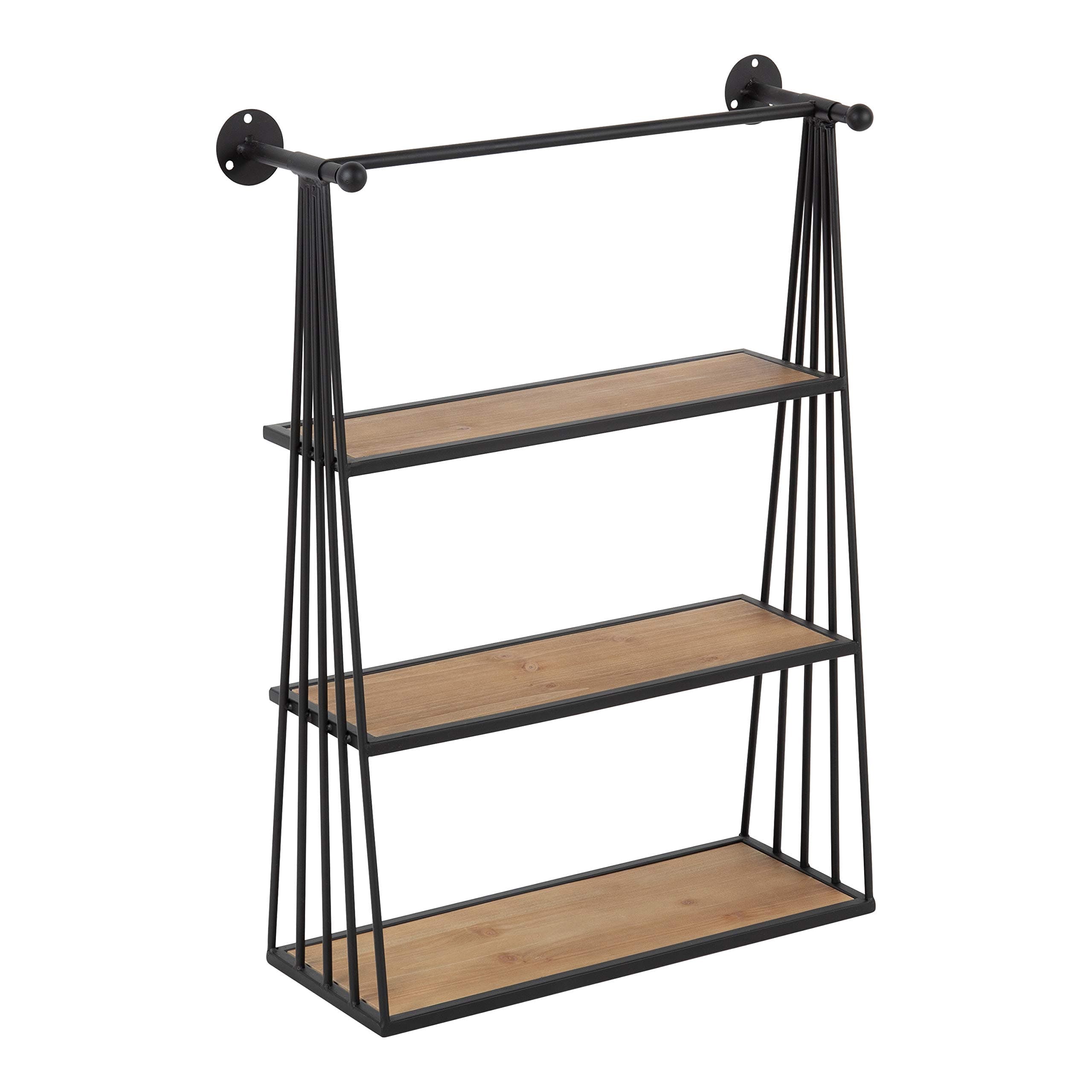 Nevin Rustic Three Tier Shelf, 23.25" x 30.25" x 8", Brown and Black, Modern Farmhouse Inspired Wall Storage and Decor