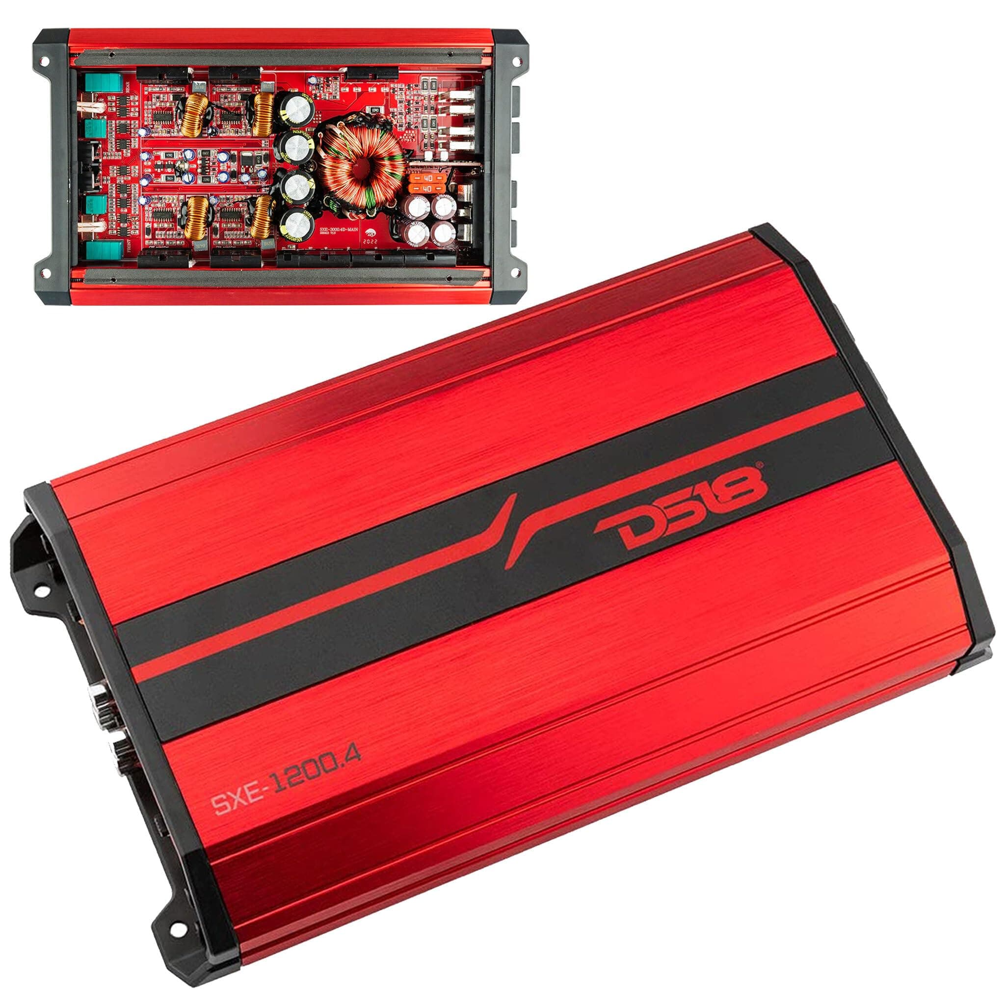 DS18 SXE-1200.4/RD Car Amplifier Stereo Full-Range Class A/B 4-Channel 60x4 RMS @4 OHM 1200 Watts - Powerful and Compact Amp for Speakers in Car Audio System