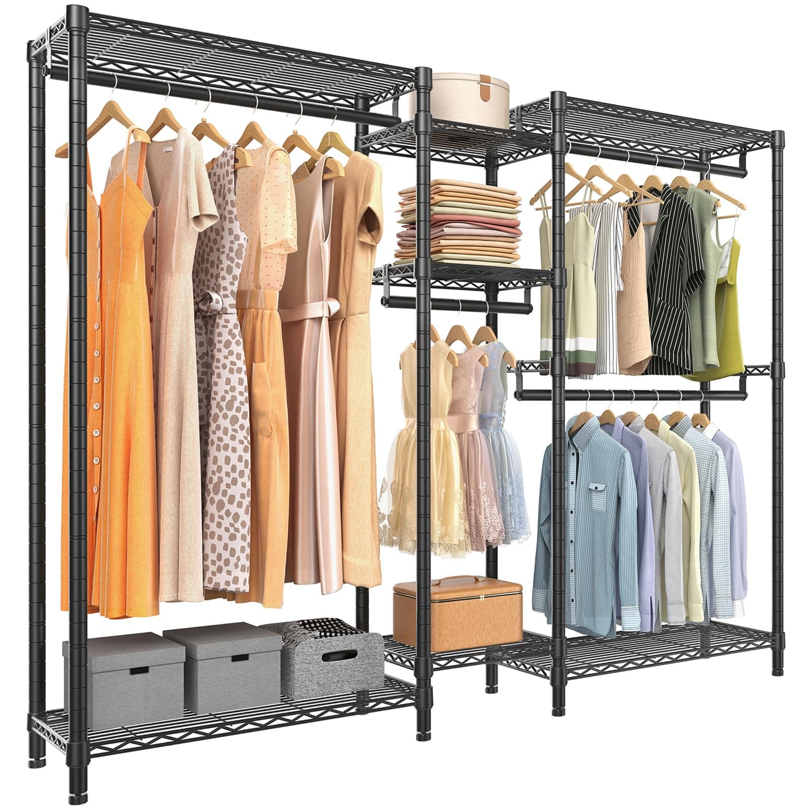 VIPEK Classic V6 Medium Wire Garment Rack Heavy Duty Clothes Rack for Hanging Clothes, Metal Freestanding Closet Wardrobe Racks 59.8" L x 14.6" W x 76.4" H, Max Load 750lbs, Black
