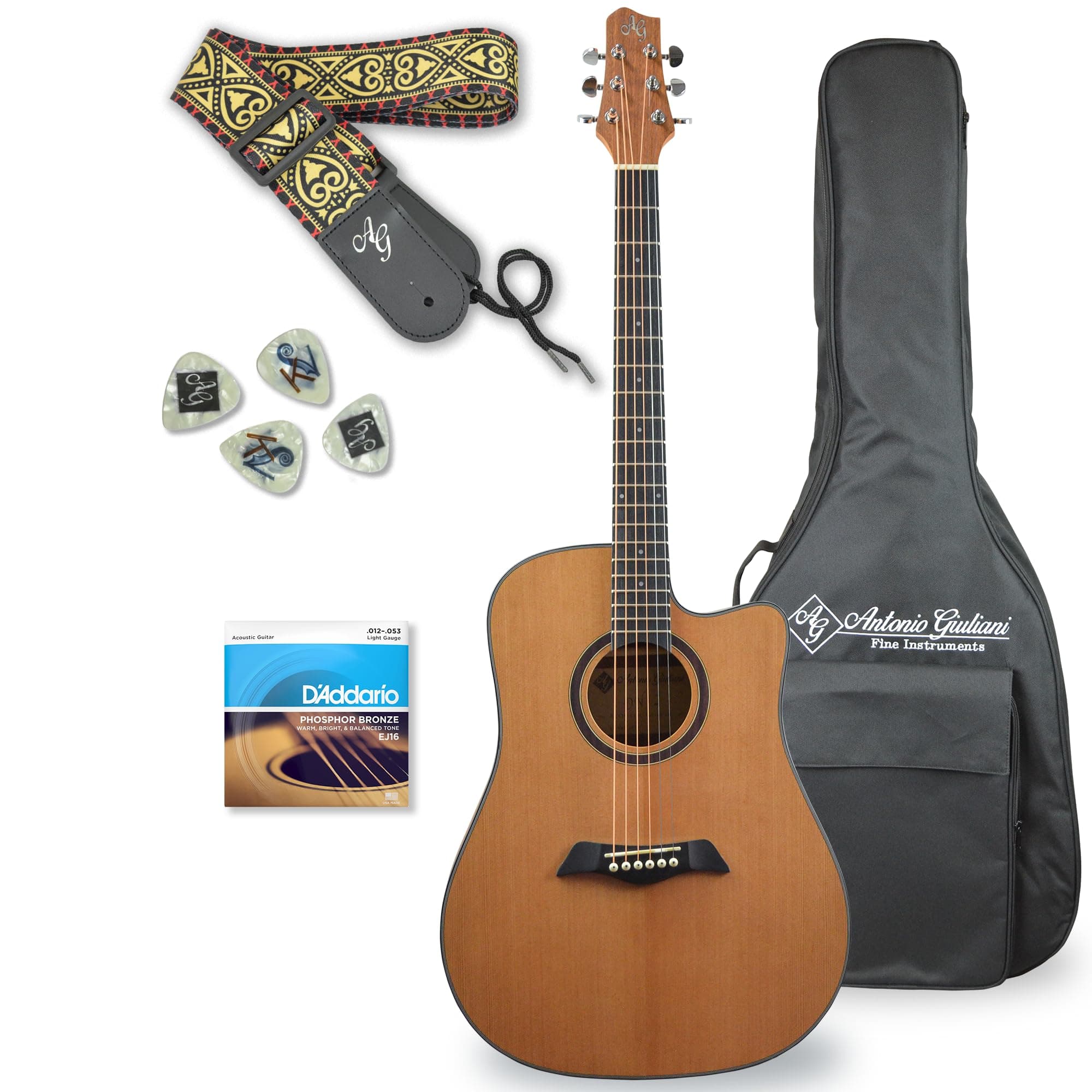 Antonio Giuliani Acoustic Guitar Bundle (DN-2) - Dreadnought Guitar with Case, Strap, Strings and Accessories