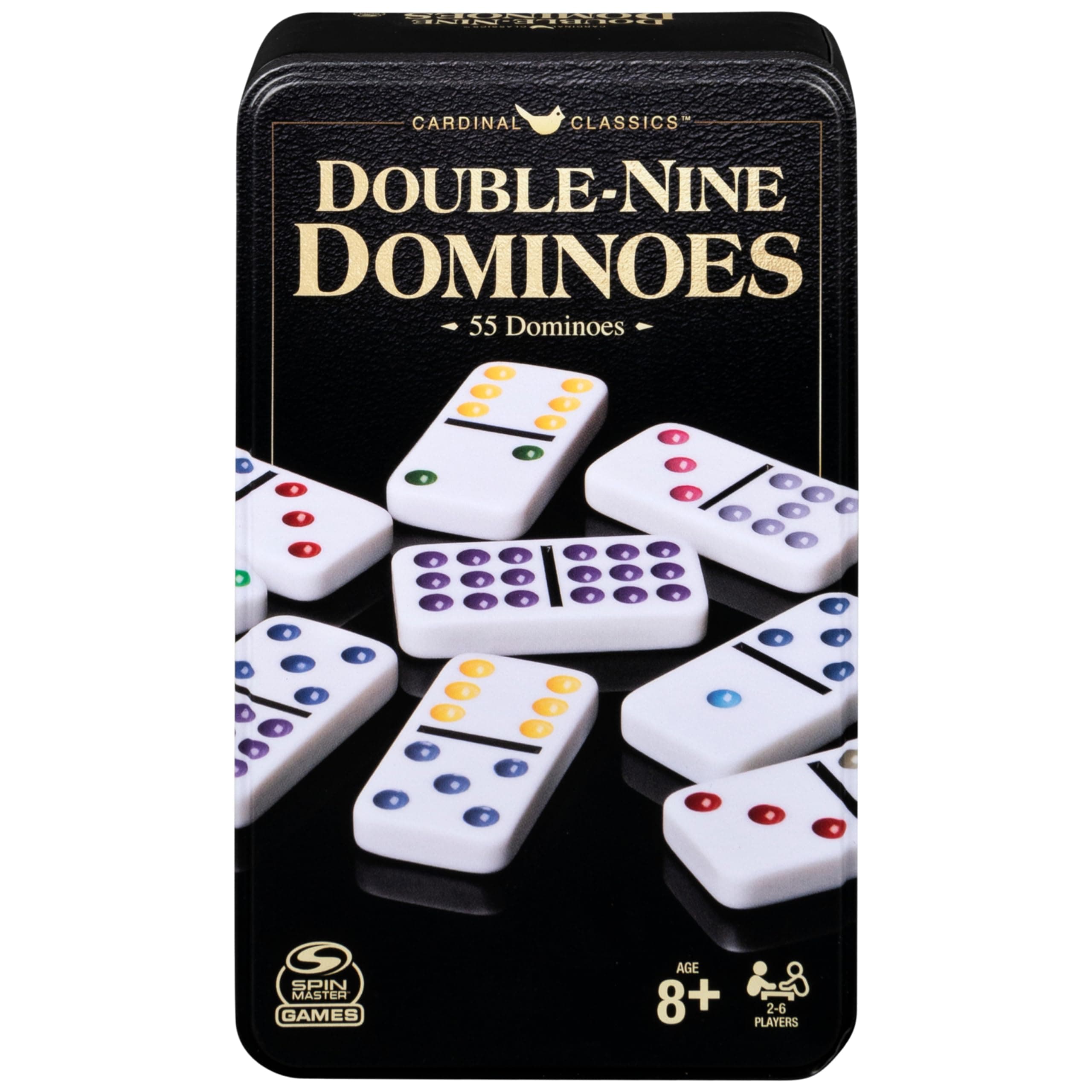 Spin Master Games, Cardinal Classics Double Nine Dominoes Set in Storage Tin, Dominoes for Kids & Adults, Classic Game, 2-6 Players, Easter Gift, Ages 8 & Up