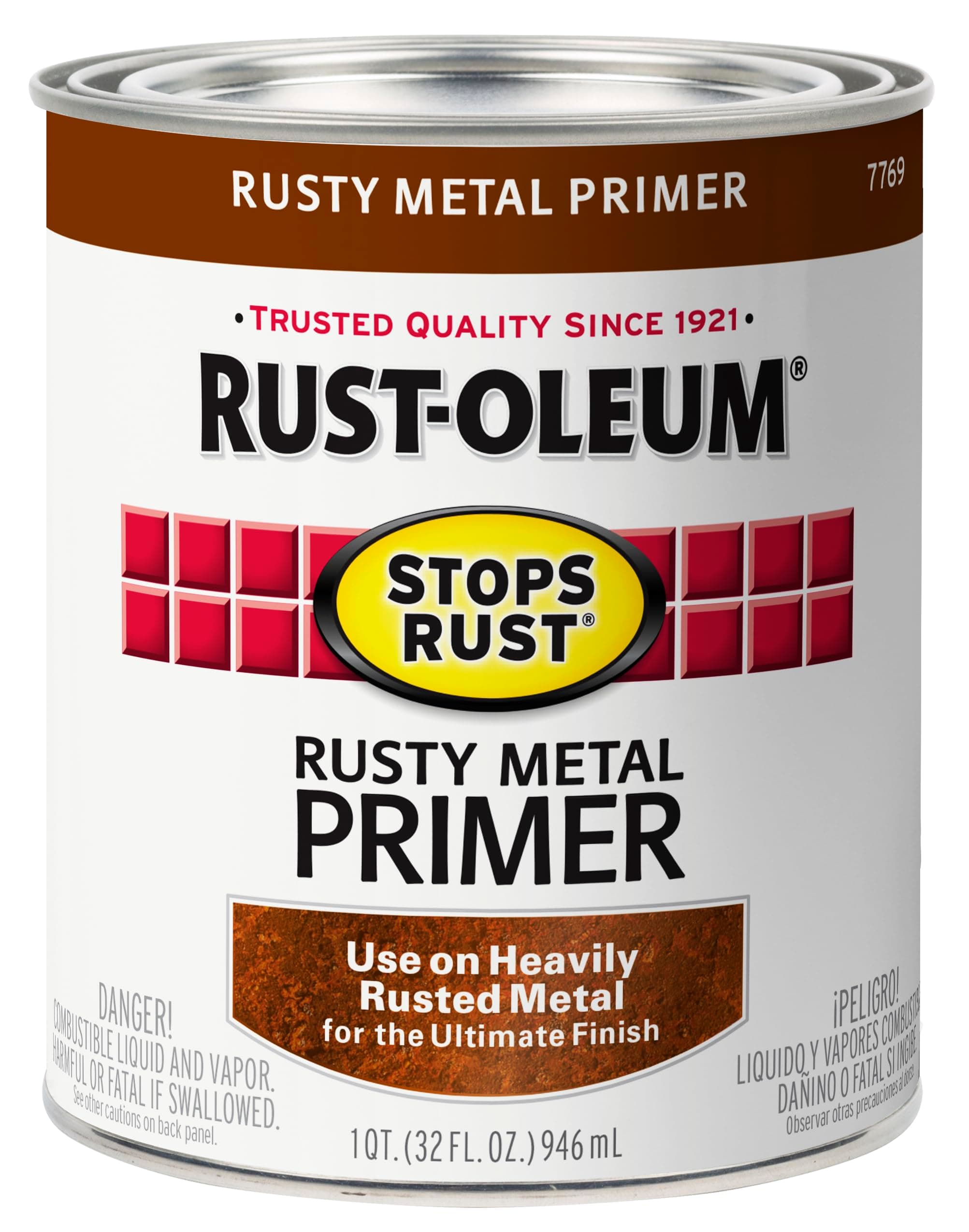 7769502 Stops Rust Rusty Metal Primer Brush Paint, 1 Quart, Flat Brown