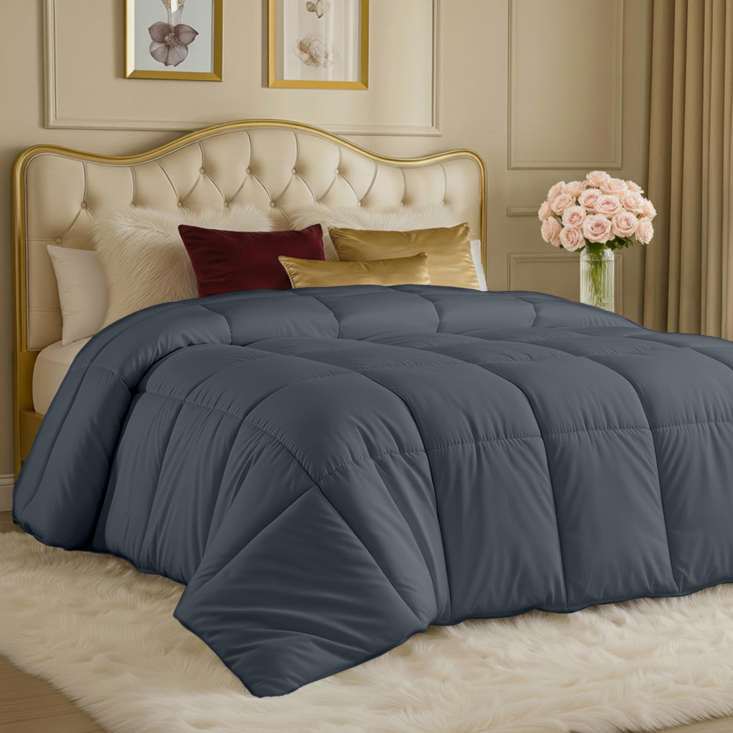 Utopia Bedding All Season 250 GSM Comforter - Soft Down Alternative Comforter - Plush Siliconized Fiberfill Duvet Insert - Box Stitched (King/Cal King, Gray)