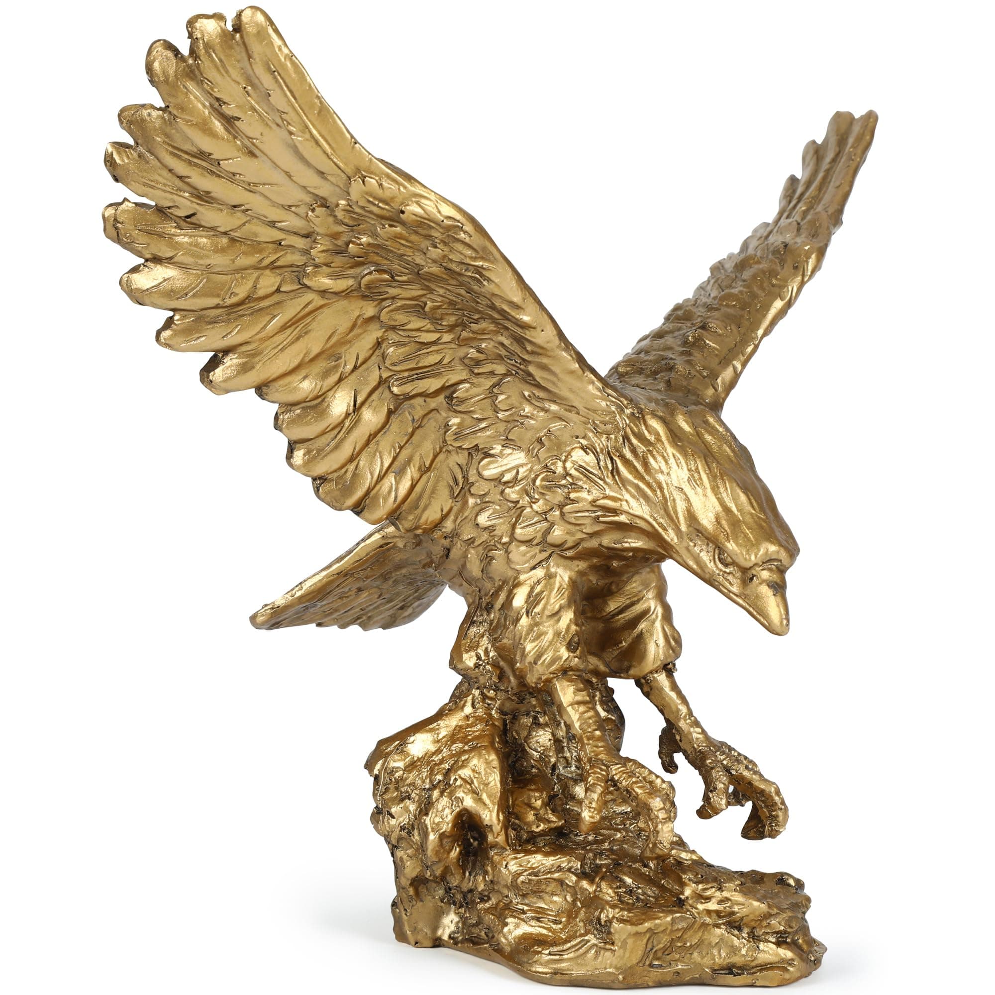 H&W Golden Eagle Statue, Flying Wild Bird Eagle Decorative Bronze Patina Resin Figurine(M)
