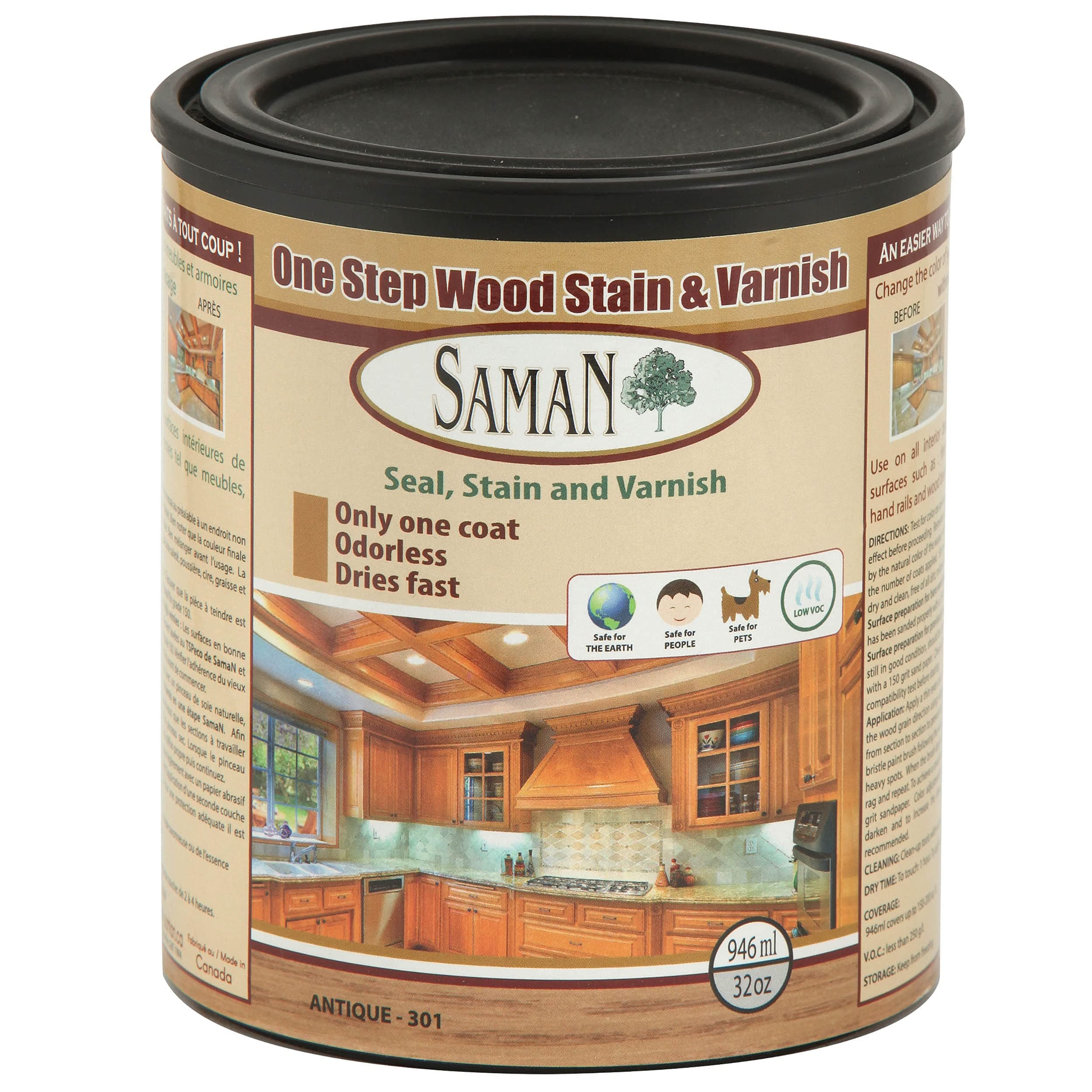 SamaN SAM-301-1L 1-Quart Interior Stain for Fine Wood for Seal, Stain and Varnish, Antique