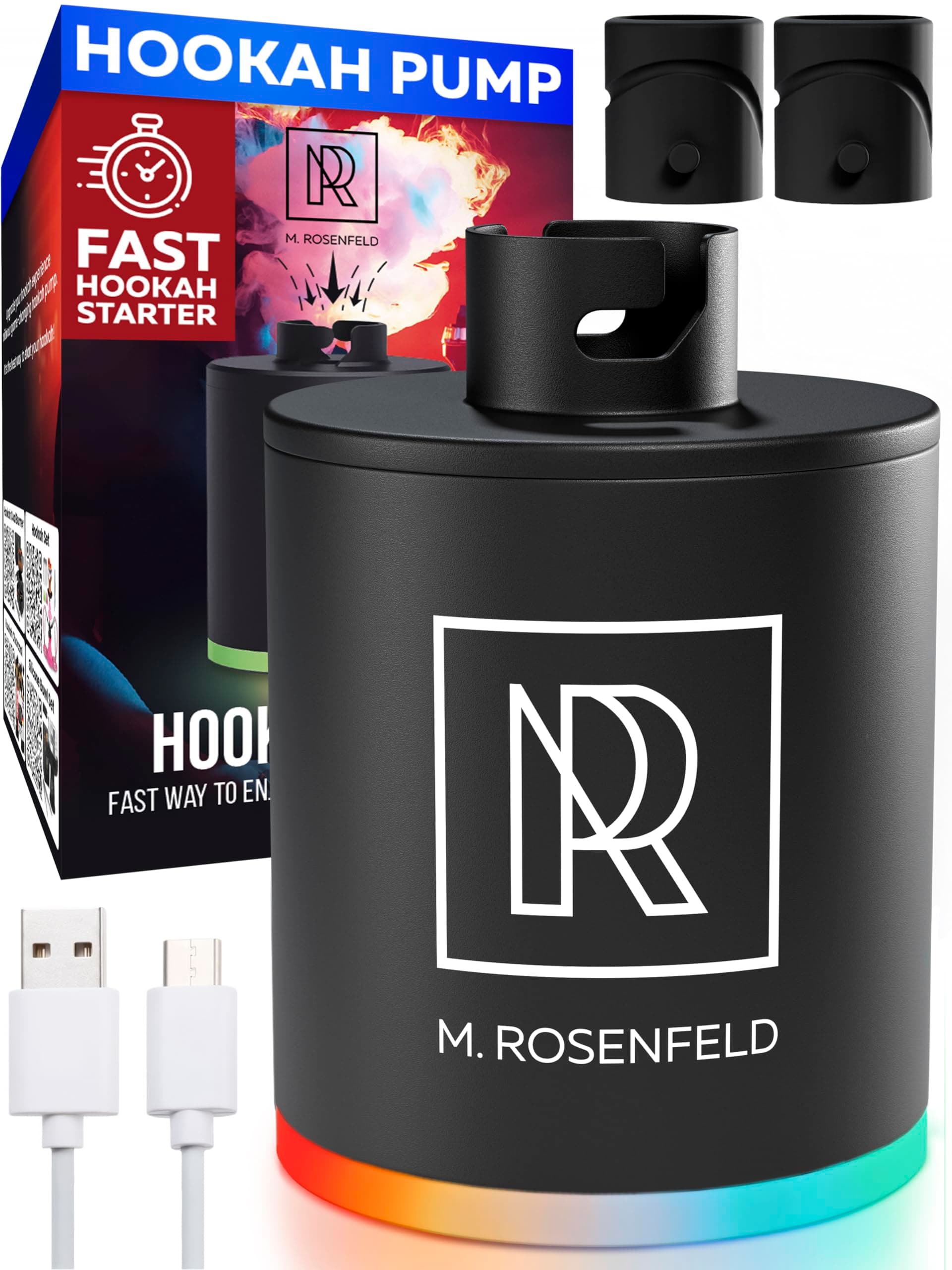 Hookah Starter Pump - Hookah Pump Starter with 1300 mAh Rechargeable Battery - Portable Electric Hooka Blower & Vacuum Starter - Mini Air Pump with LED Light, Quiet & Efficient