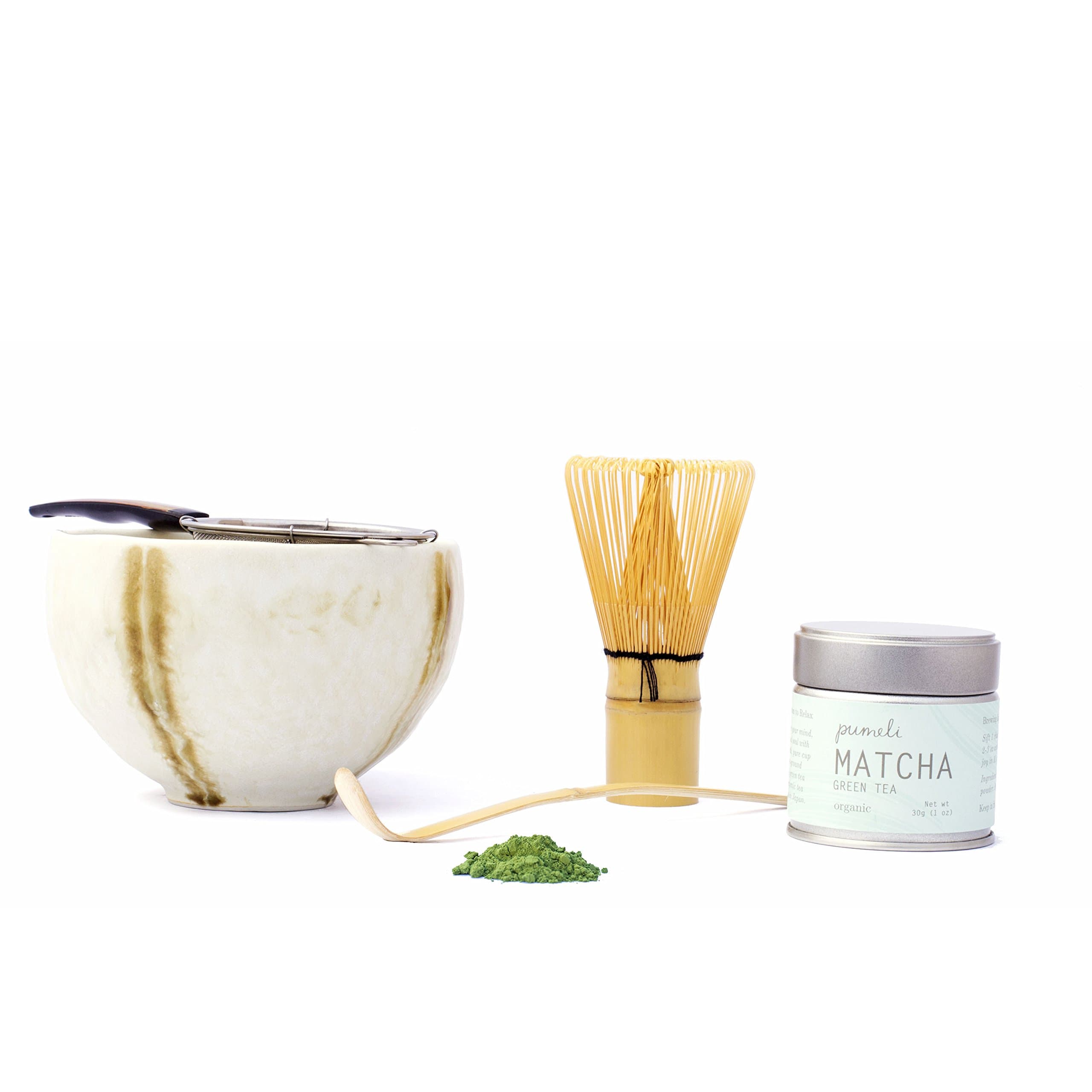 Matcha Tea Set by Pumeli with Strainer, Bowl to Make Japanese Green Tea – 1 Kit
