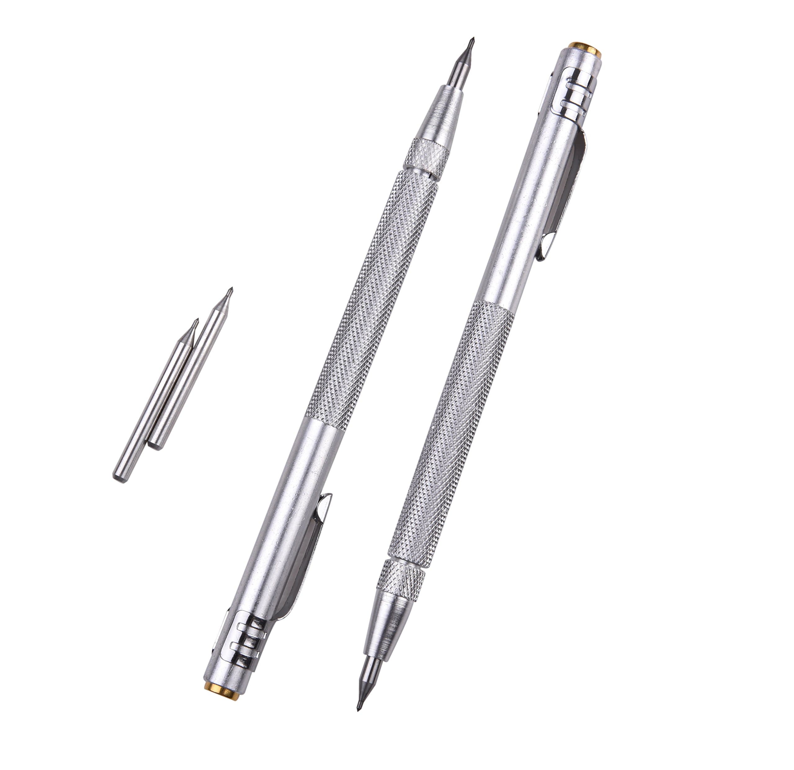 IMT Tungsten Carbide Tip Scriber 2 Pack, Hand Drill Aluminium Etching Engraving Pen with Clip and Magnet for Glass/Ceramics/Metal Sheet, Extra 2 Replacement Marking Tip