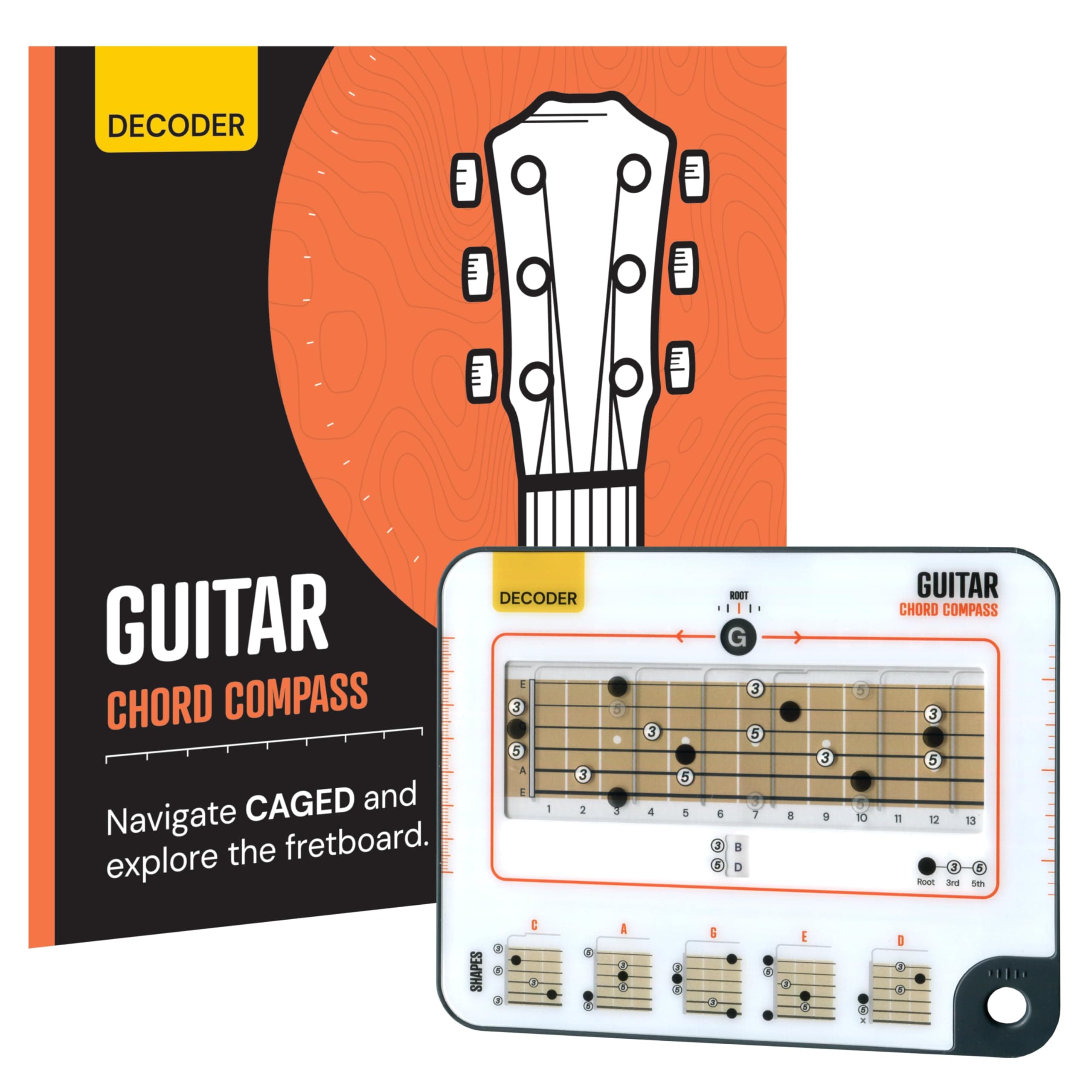 Sliding Guitar Chord Compass & Book - Learn CAGED System, Build 1000+ Chords in Any Key, Visual Fretboard Decoder Tool & Theory Book - For Beginner to Advanced Guitar Players
