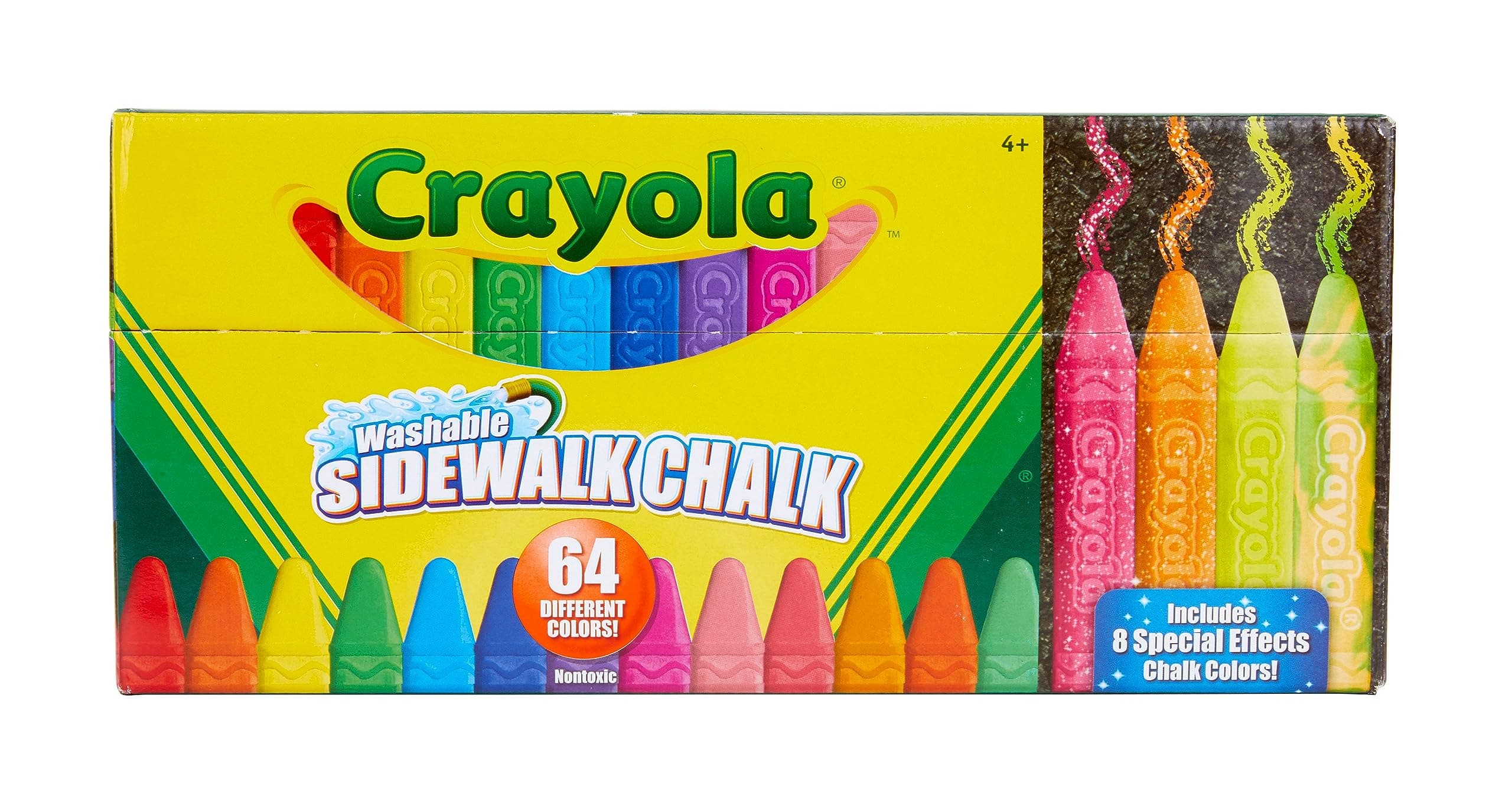 (1 Pack) - Crayola Washable Sidewalk Chalk, 64ct, Includes Glitter & Neon, Outdoor Gifts for Kids
