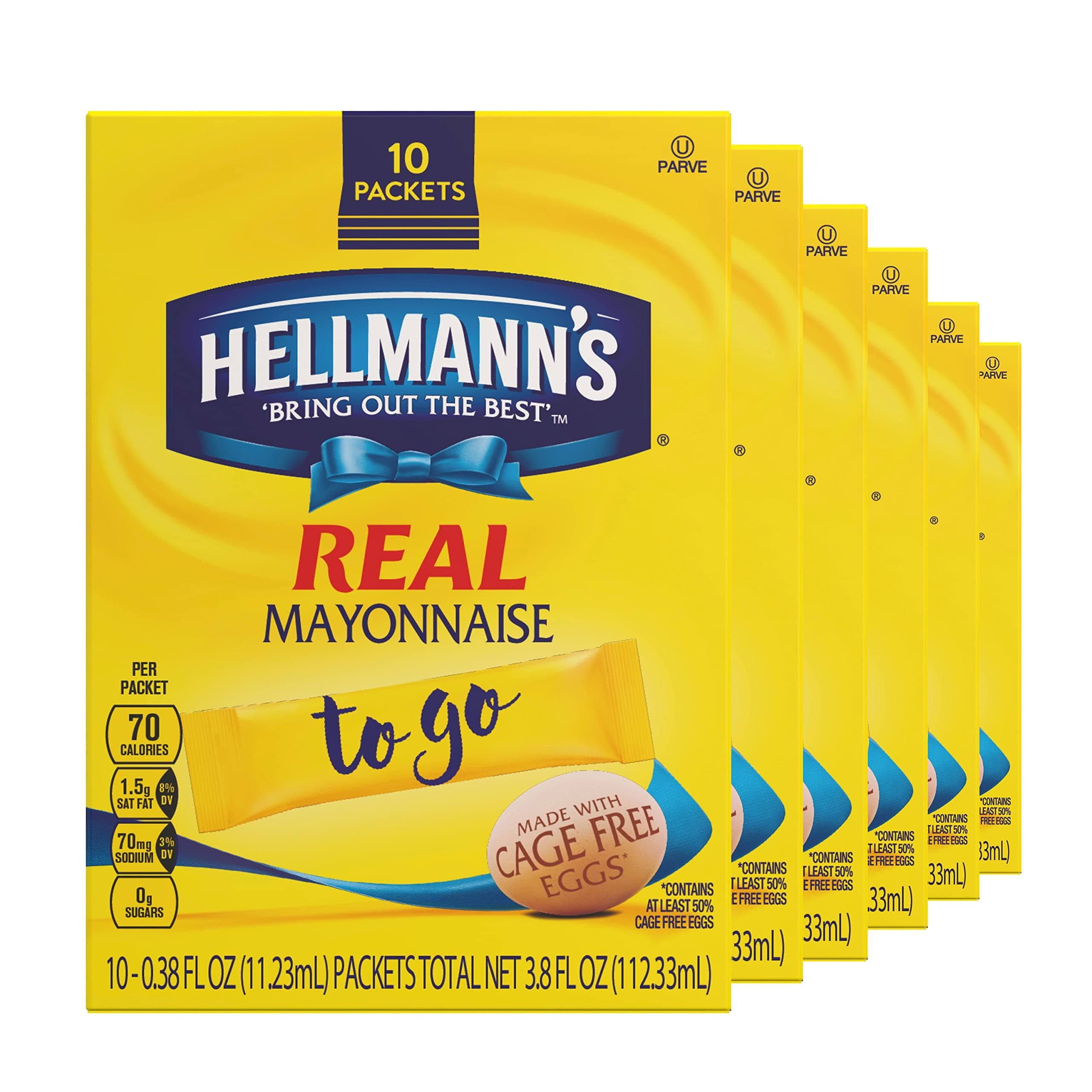Real Mayonnaise To Go Packets 10 Ct, Pack of 6 For a Creamy Sandwich Spread or Condiment Gluten Free 3.8 oz, 6 Ct