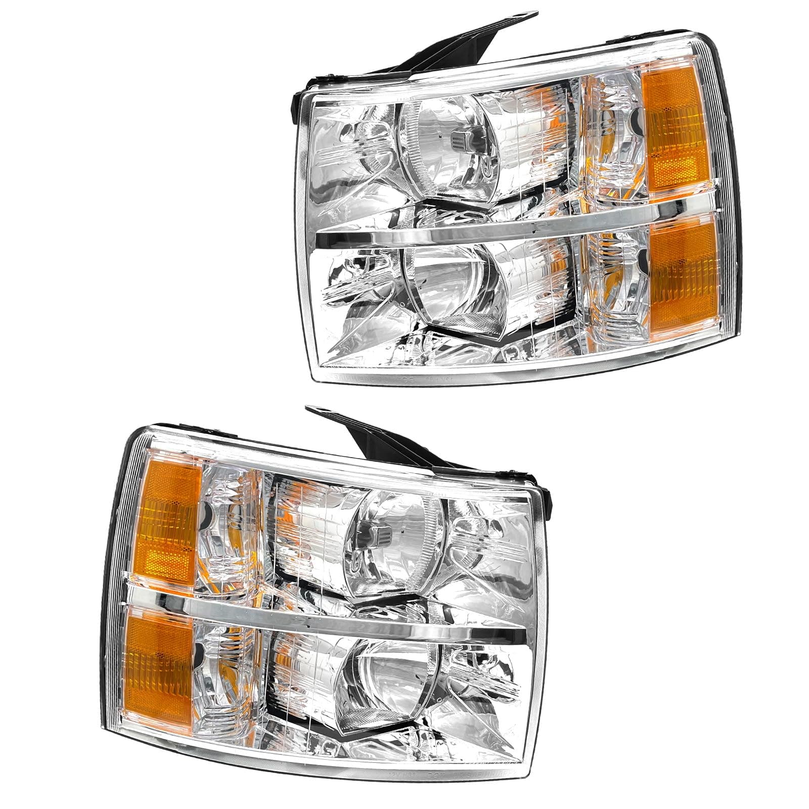 AS Headlight Assembly for 2007-2014 Chevy Silverado 1500 2500HD 3500HD Chrome Housing Amber Reflector Driver and Passenger Side