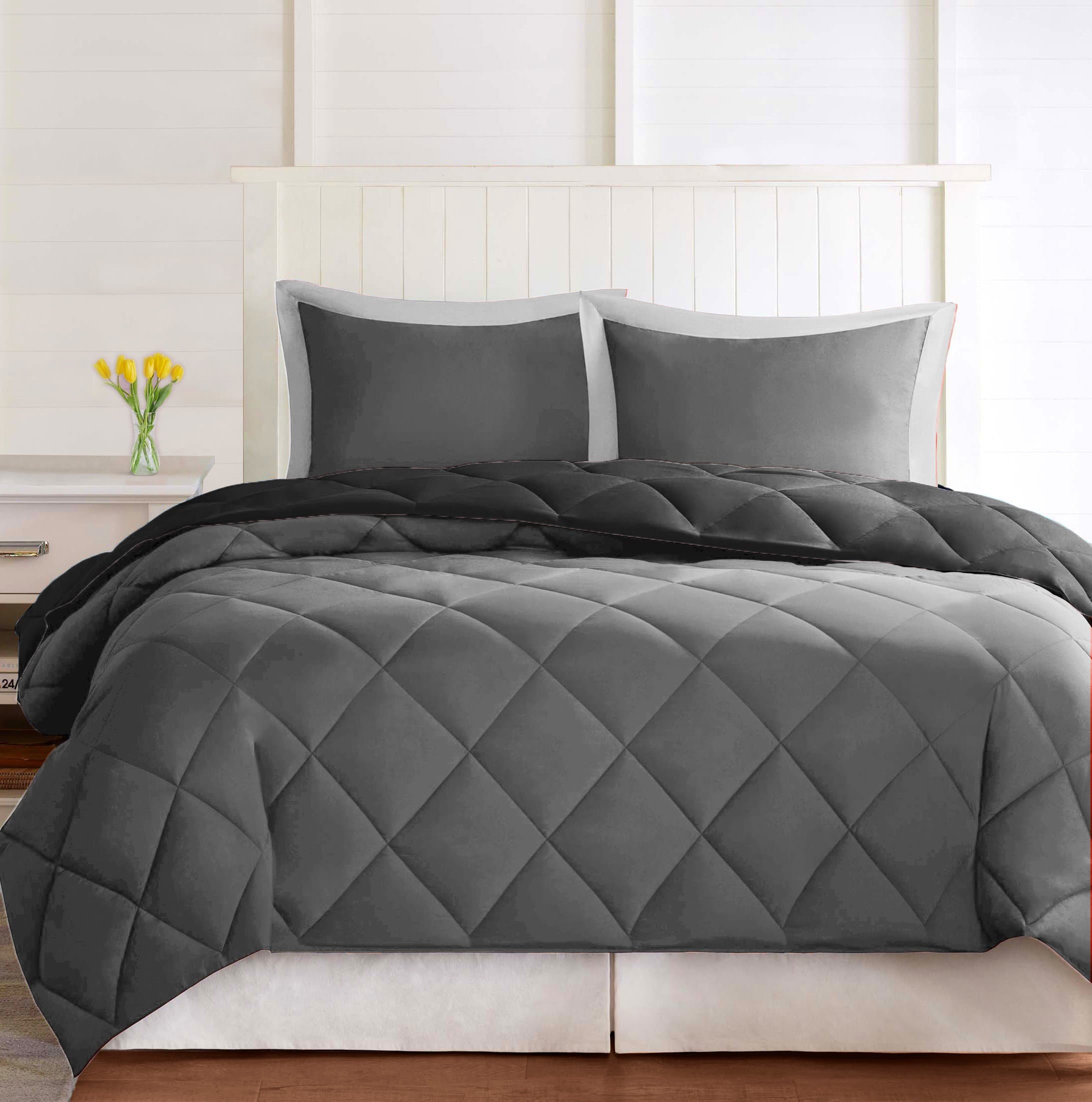 Omoroze Microfiber Reversible Comforter Quilt (Grey and Black, Single Bed)