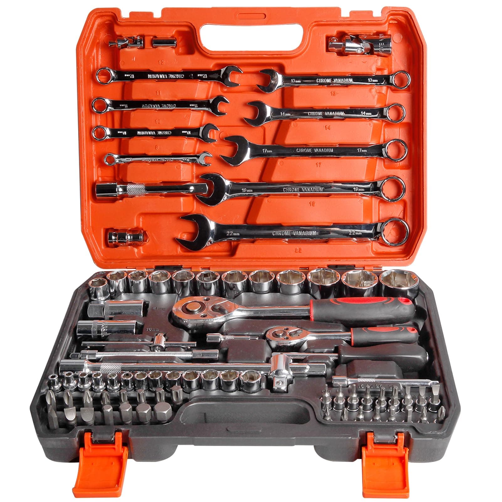 – 82 PCS Mechanic Socket Tool Kit Set, Professional Car Repair Tool Wrench Set