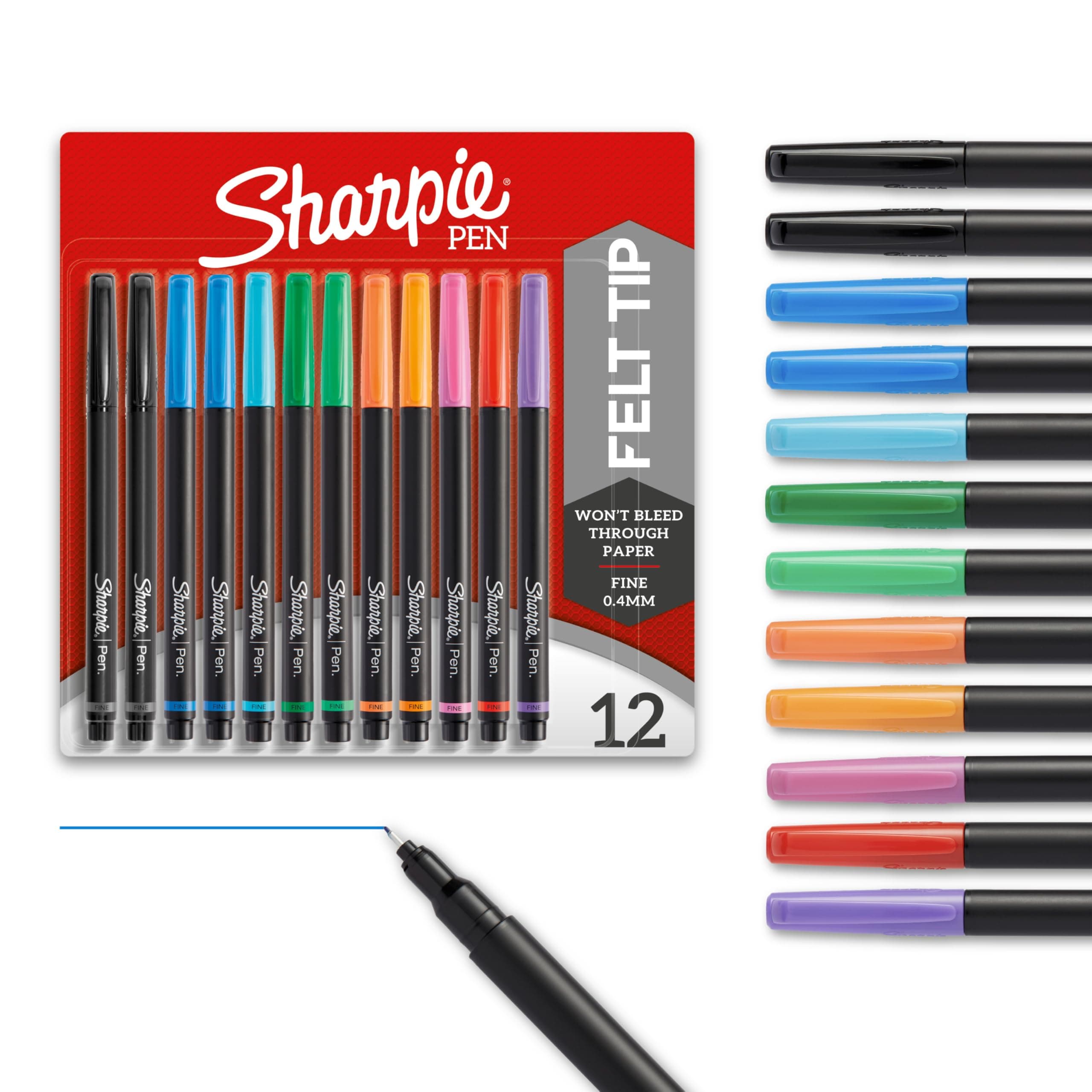 Sharpie Felt Tip Pens, Fine Point Pens (0.4mm), Felt Tip Markers, Assorted Colors, 12 Count - Journaling, Art, Drawing, Markers