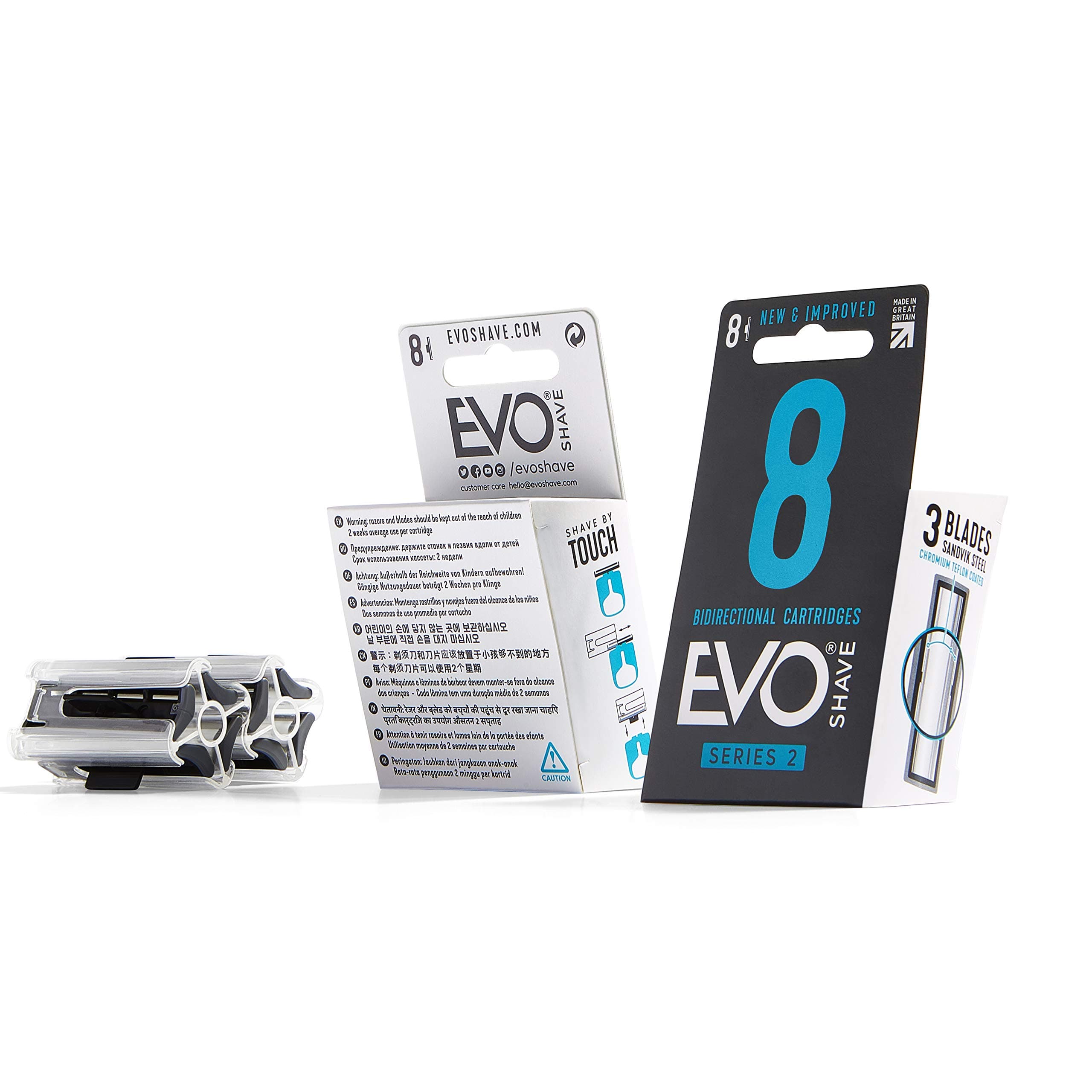 EvoShave Series 2, Replacement 3 Blade Cartridges for EvoShave Razor (8 Cartridges)