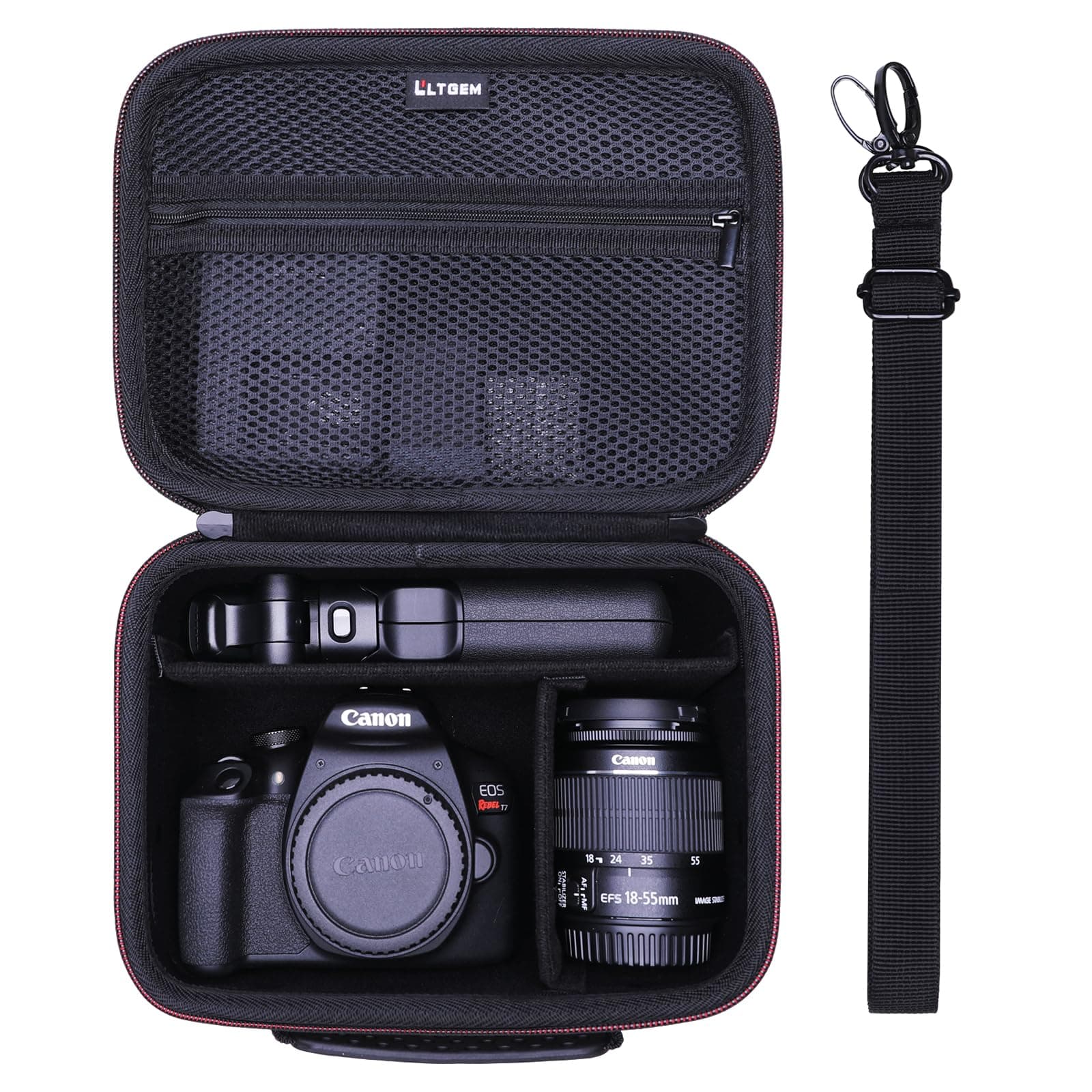 Camera Case Compatible with Canon EOS Rebel T7/R50/R6 Mark II/R100/R50 V/T6/R8/R10/R5 Mark II/RP/R7/5D Mark IV/SL3/R5/T100 DSLR SLR Camera, Len and Tripod with 4 Dividers and Shoulder Strap, Black