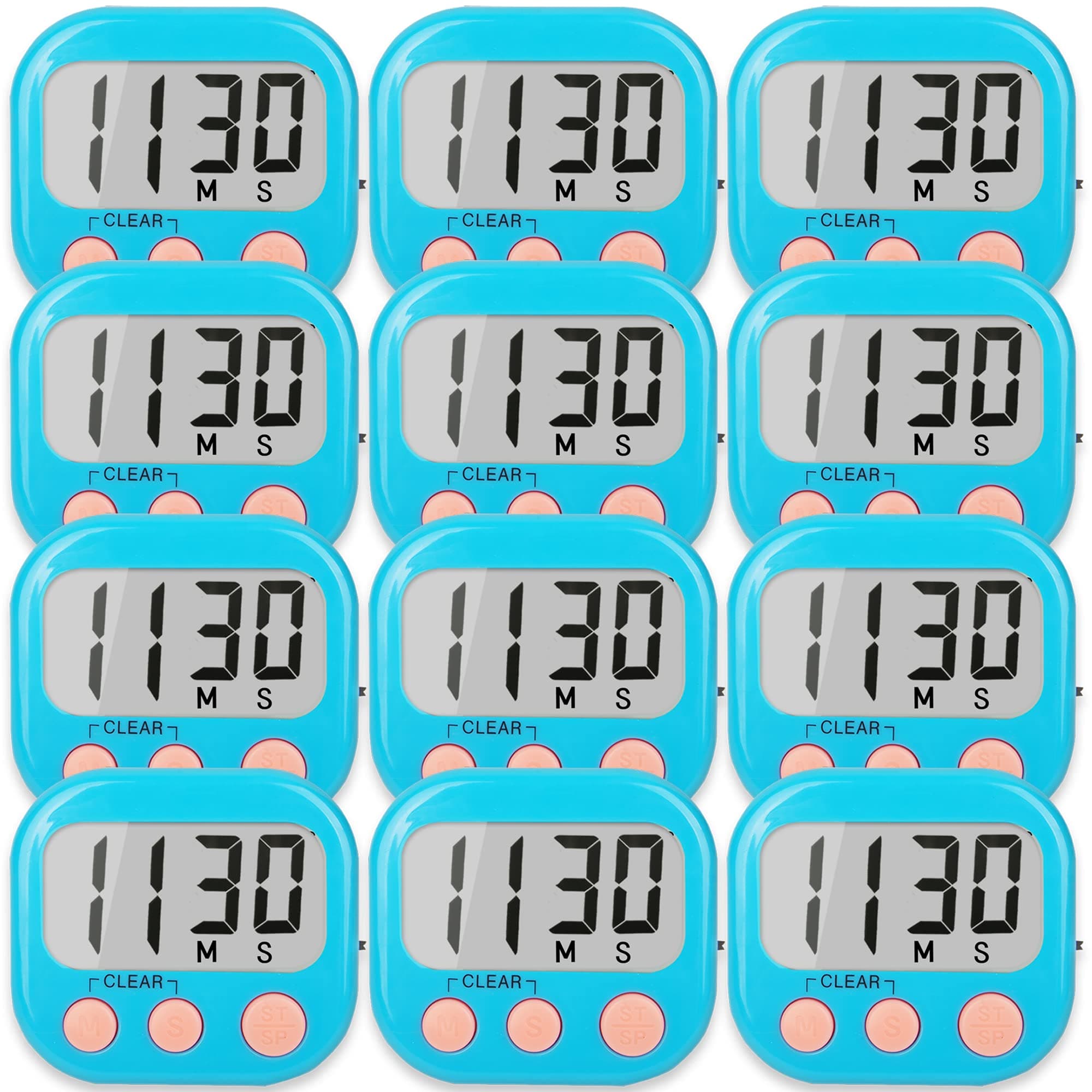 12 Pack Kitchen Timers Loud Ring Digital Timers for Cooking Magnetic Blue