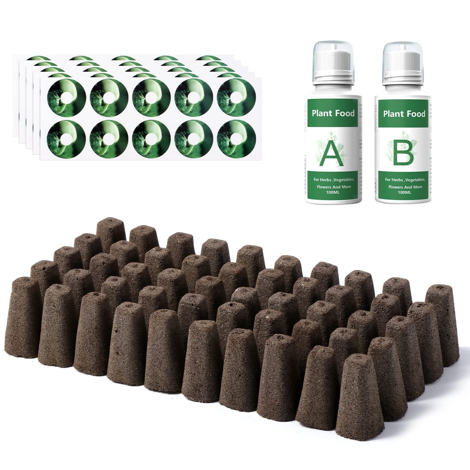 Yoocaa Hydroponics Pods Kit for Hydroponics Growing System, 50pcs Grow Sponges with A&B Solid Nutrient Plant Foods, Starter Pods Replacement Root Growth Sponges Compatible with Idoo,QYO, LYKO (Square)