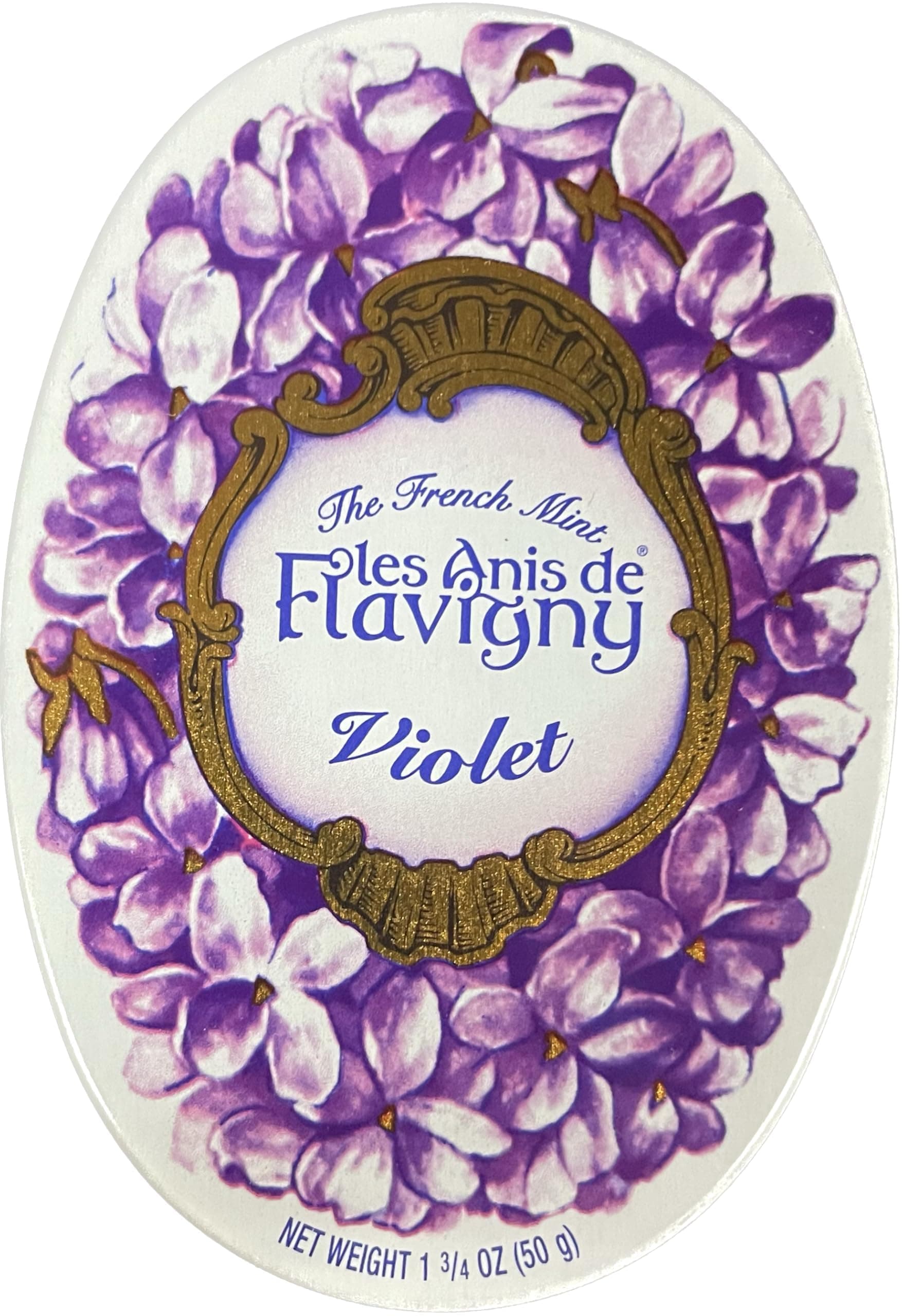 French Anise Candy – Violet Flavor Hard Candy, Natural Gourmet Sweets in Classic Reusable Tin, 50g (1.75 oz)