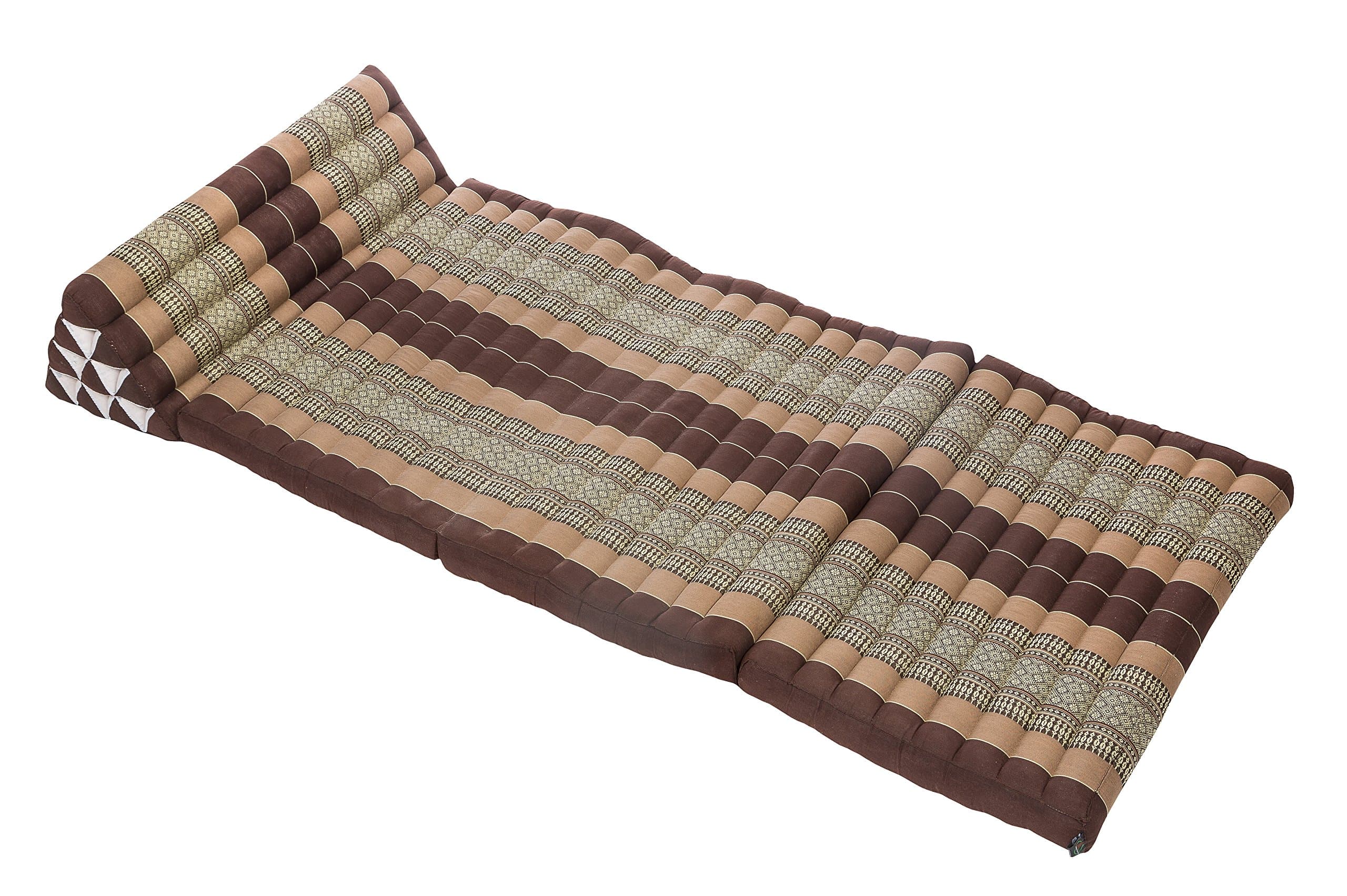 Handelsturm 3 Fold Thai Mat with triangular cushion XXXL size 190x80cm Thai Cushion with Kapok Filling brown and beige
