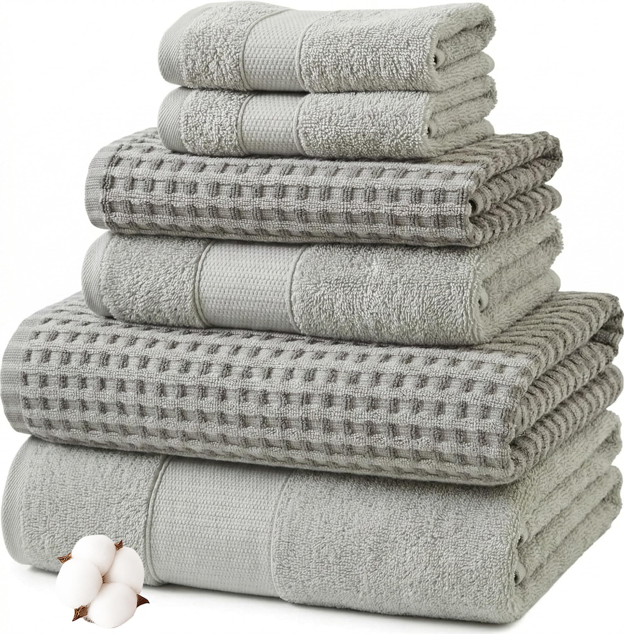 6-Piece 100% Combed Cotton Yarn Dyed Cobblestone Jacquard Towel Set Silver