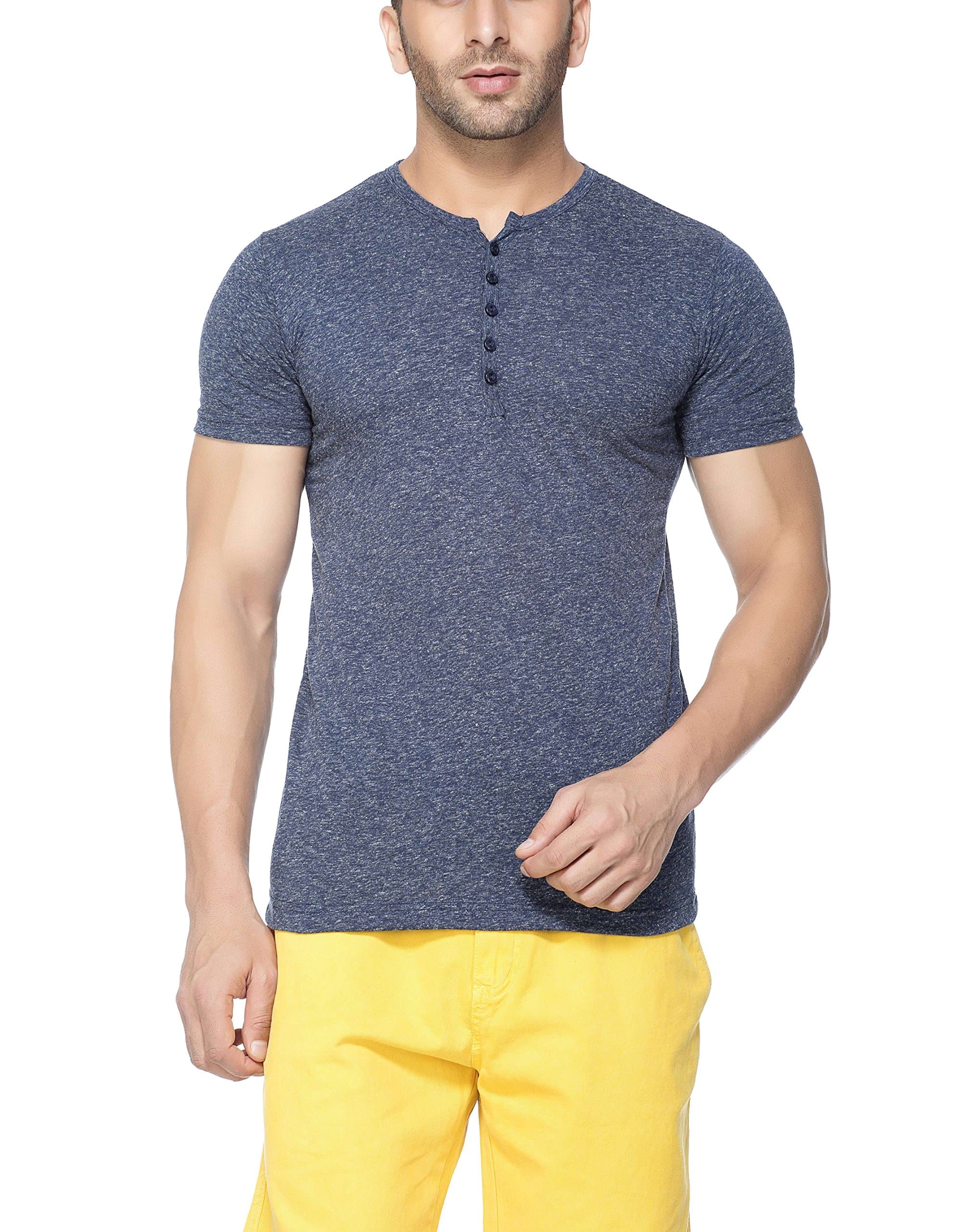 Tinted Men's Solid Henley Half Sleeve T-Shirt