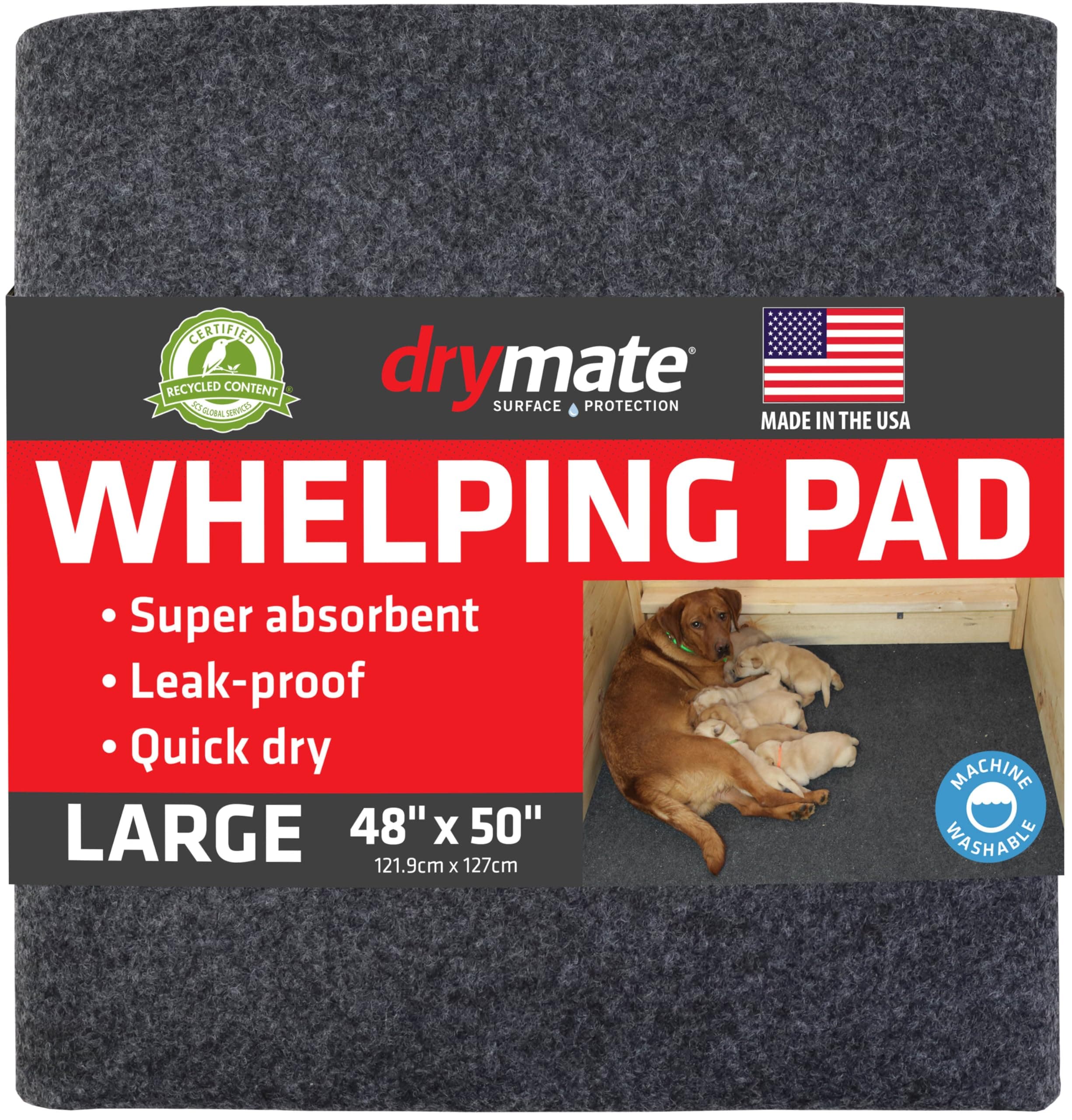 Whelping Box Liner Mat, Machine Washable, Super Absorbent, Waterproof, Quick Dry, Slip-Resistant, Reusable Dog Puppy Pee Pads for Training, Housebreaking, Incontinence, Crate (USA Made)(48x50)