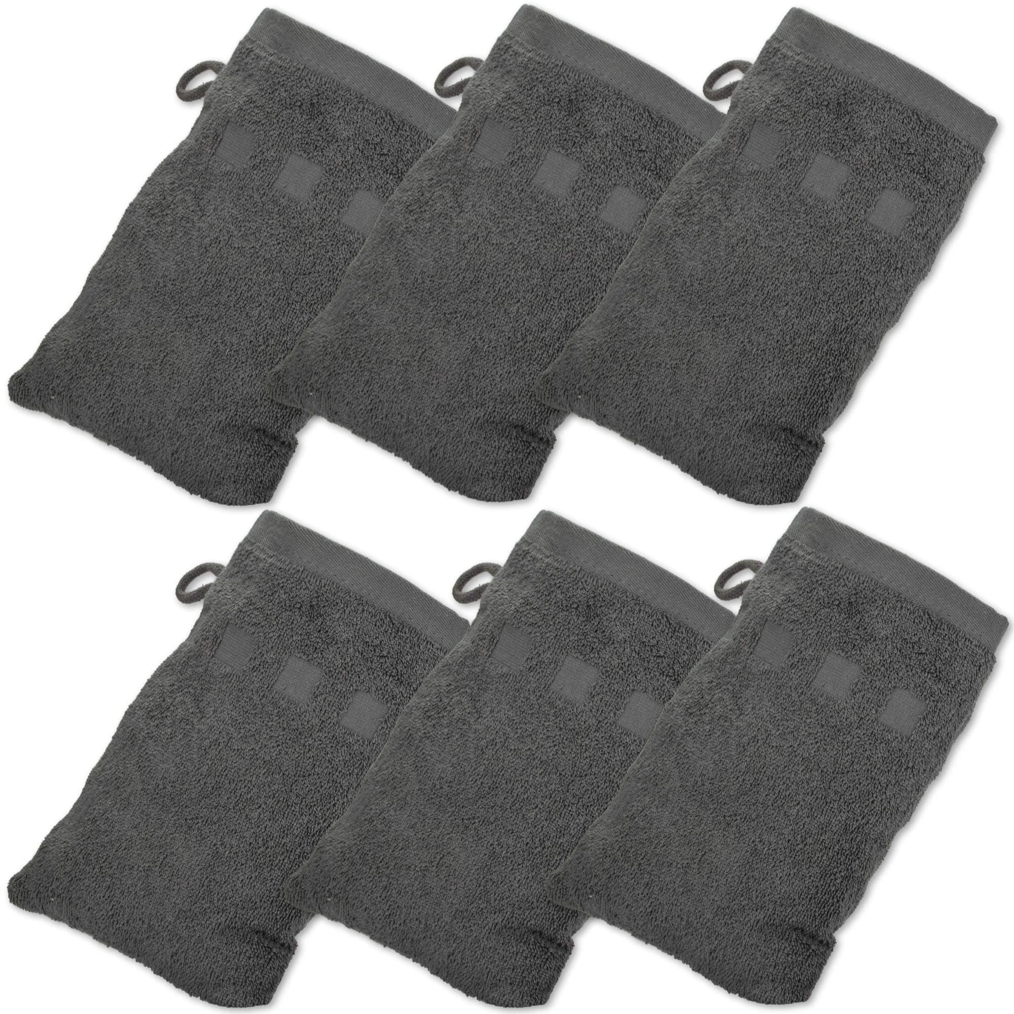 Bath Mitts - Pack of 6 - (6" x 9") European Style Washcloth with Loop (Charcoal, 6 x 9 inches)