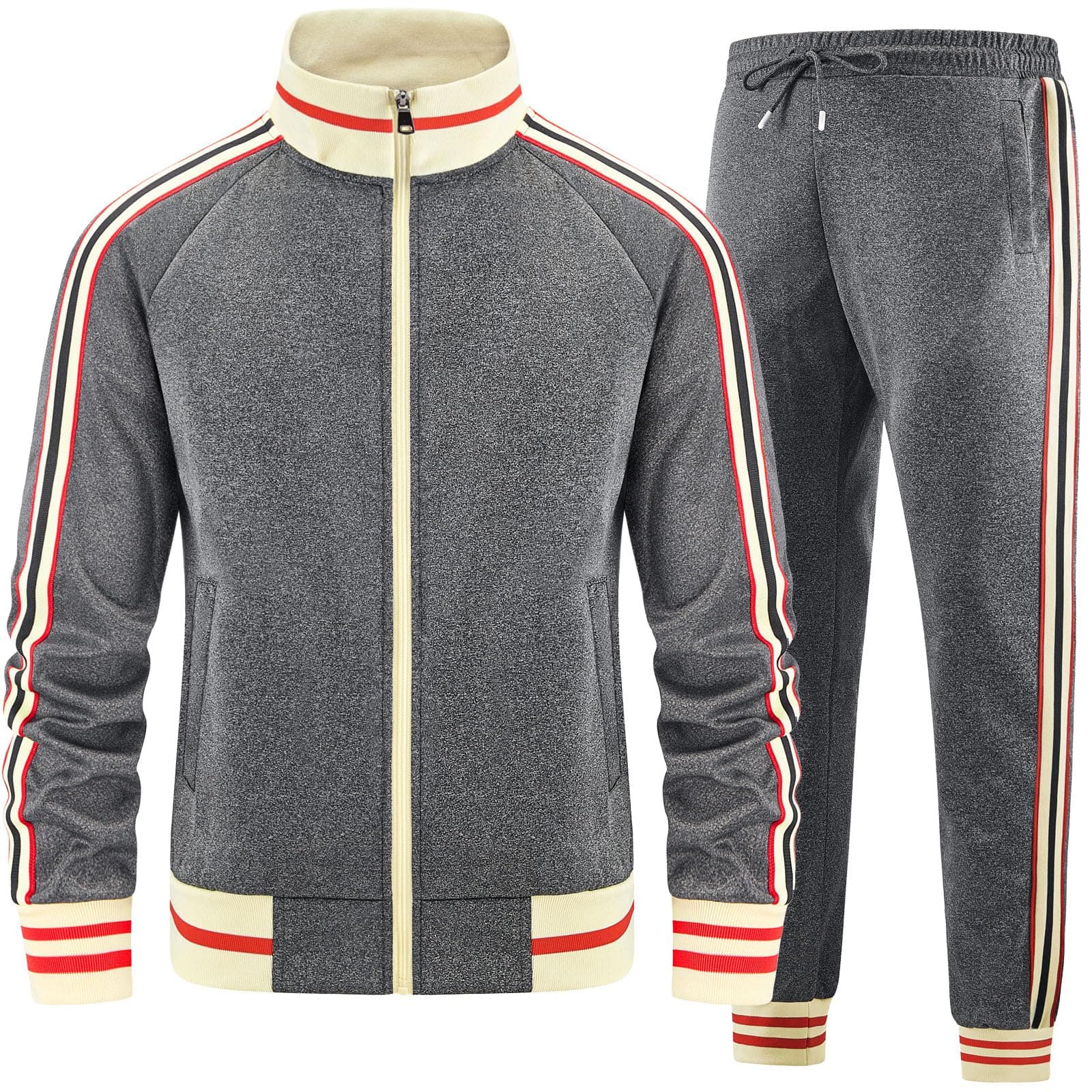 Men Track Suits Sets Long Sleeve Full-zip Sweatsuit Active Jackets and Pants 2 Piece Outfits