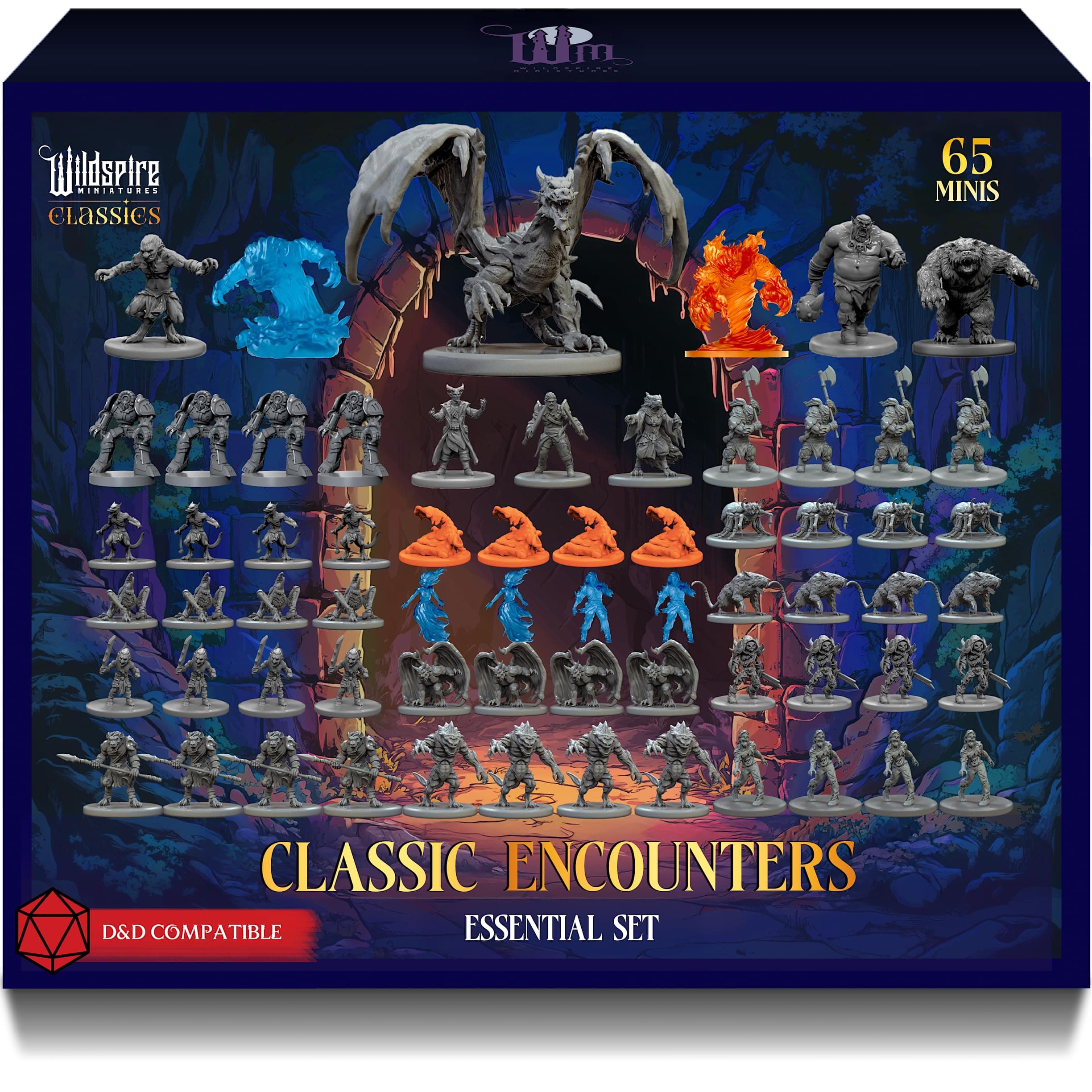 Classic Encounters - Essential Set - 65 Iconic DND Miniatures Bulk Monsters, 28mm, Unpainted Tabletop RPG DND Minis Figures, Dungeons & Dragons D&D Miniatures, Fantasy D&D Figures, Assembled Unprimed