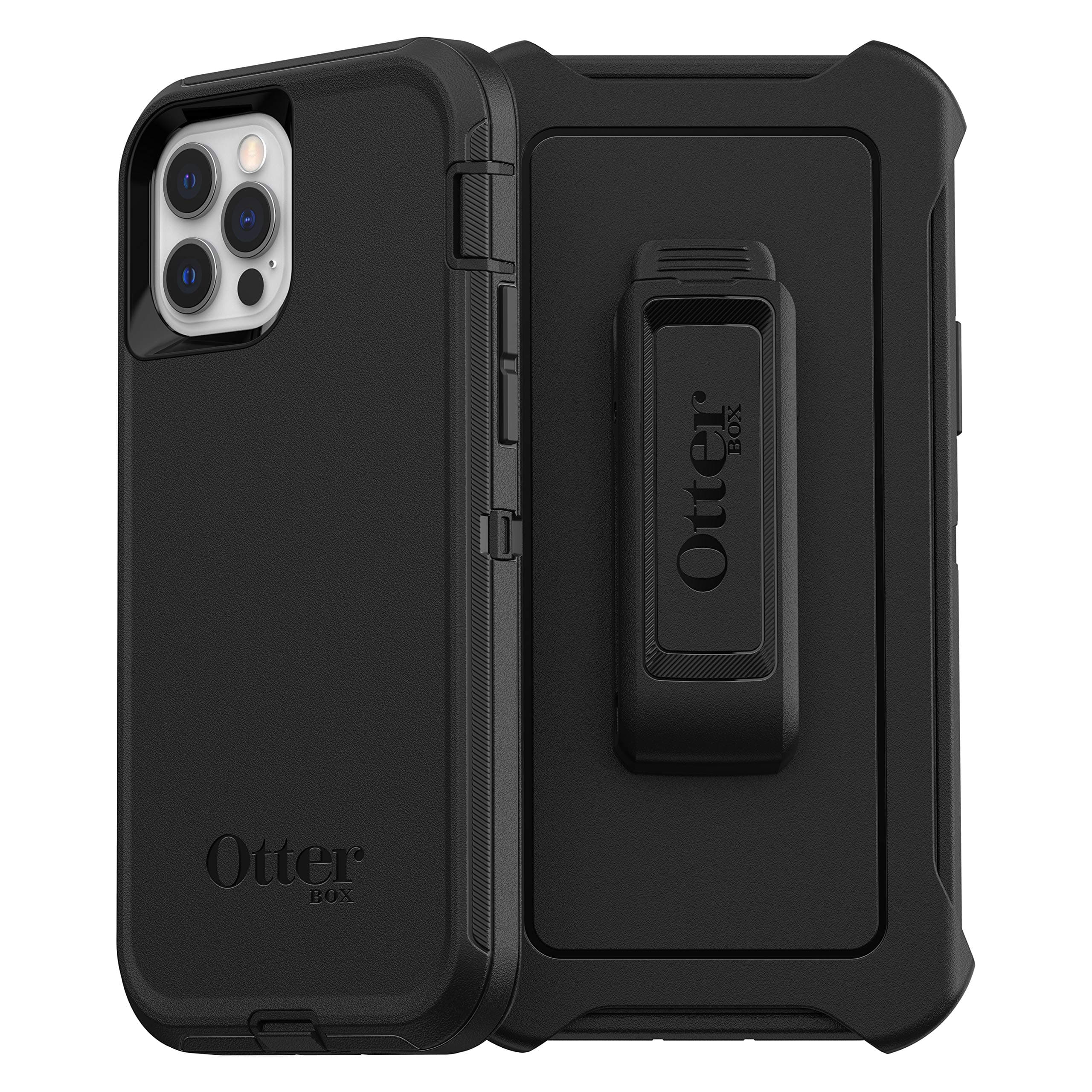 OtterBox iPhone 12 & iPhone 12 Pro Defender Series Case - Black, Rugged & Durable, with Port Protection, Includes Holster Clip Kickstand