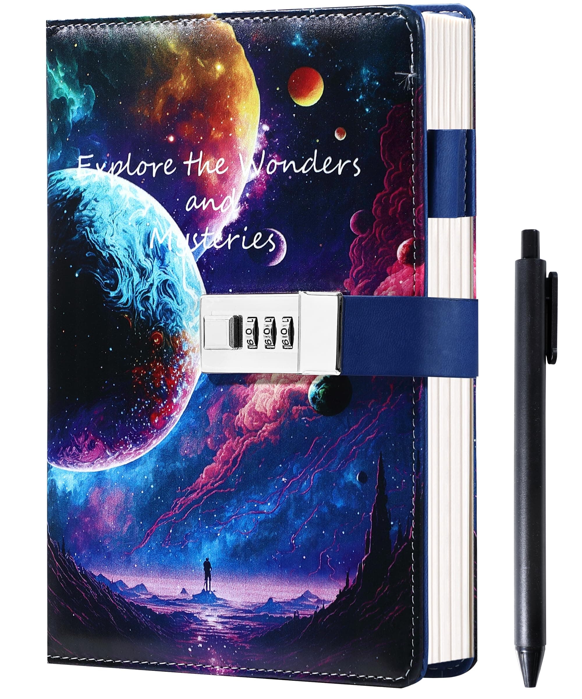 CAGIECAGIE Boys Journal with Lock, Diary for Boys 192 Pages Refillable Journal with Pen, Gifts for Teens Who Like Exploring the Universe, 5.5 x 8.1 Inch