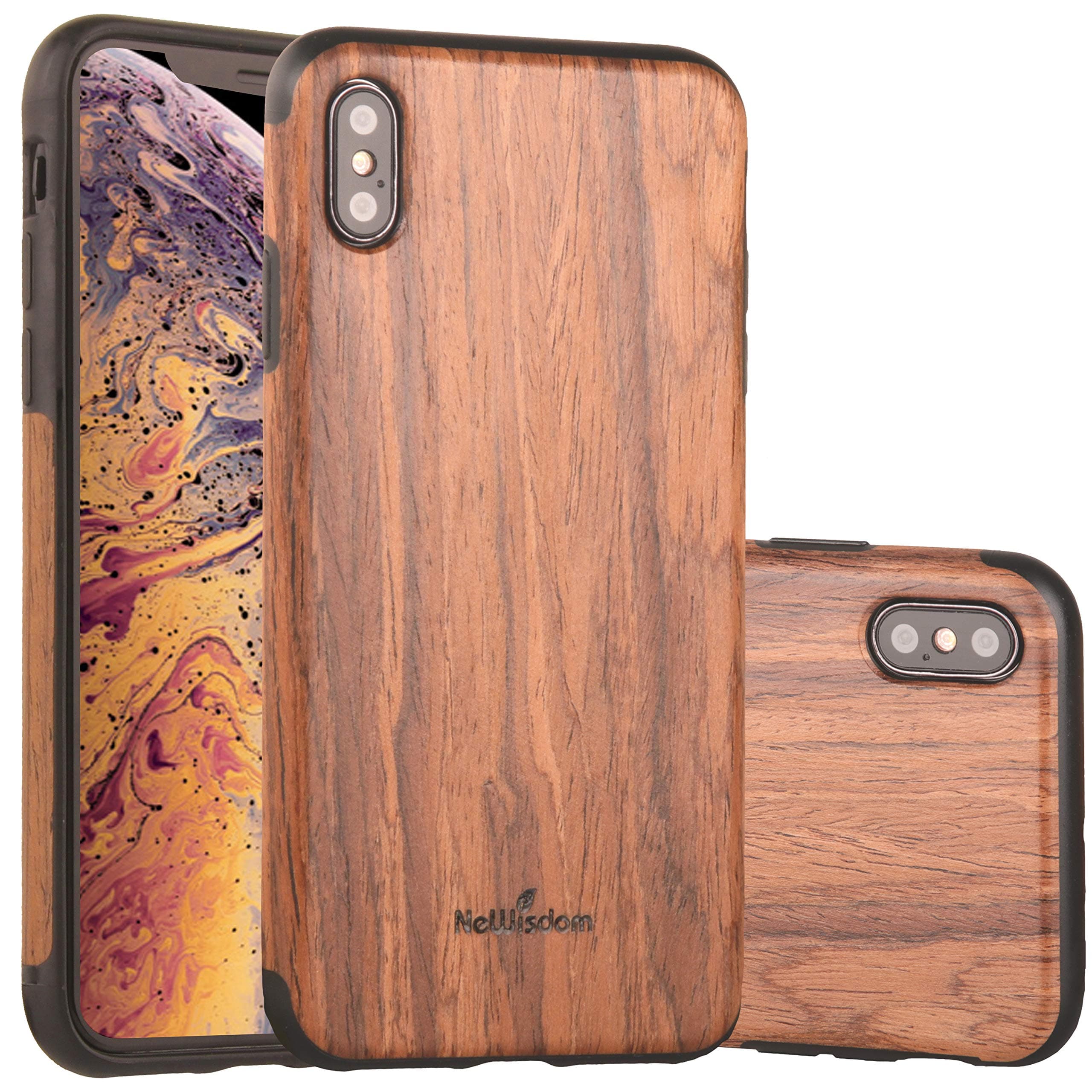 NeWisdom new iPhone Xs Max Case Wood, Unique Slim Thin Soft Protective Anti-Shock Shockproof for iPhone 10S MAX (6.5" iPhone 2018 Sandal)