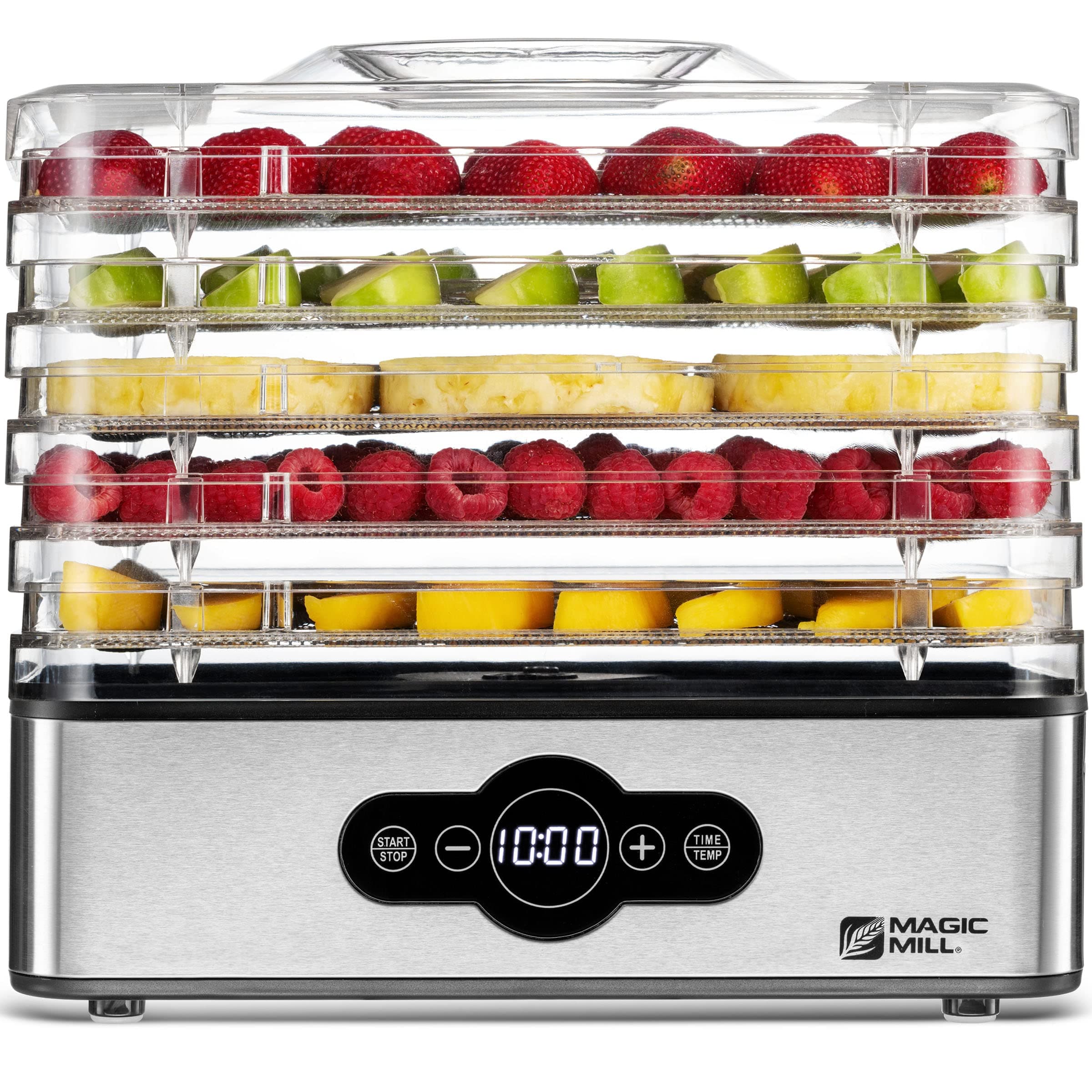 Magic Mill Food Dehydrator Machine | 5 Stackable Stainless Steel Trays, 48H Digital Adjustable Timer & Temperature Control Upto 167° Electric Dryer & Preserver for Jerky, Fruit, Dog Treats & Much More
