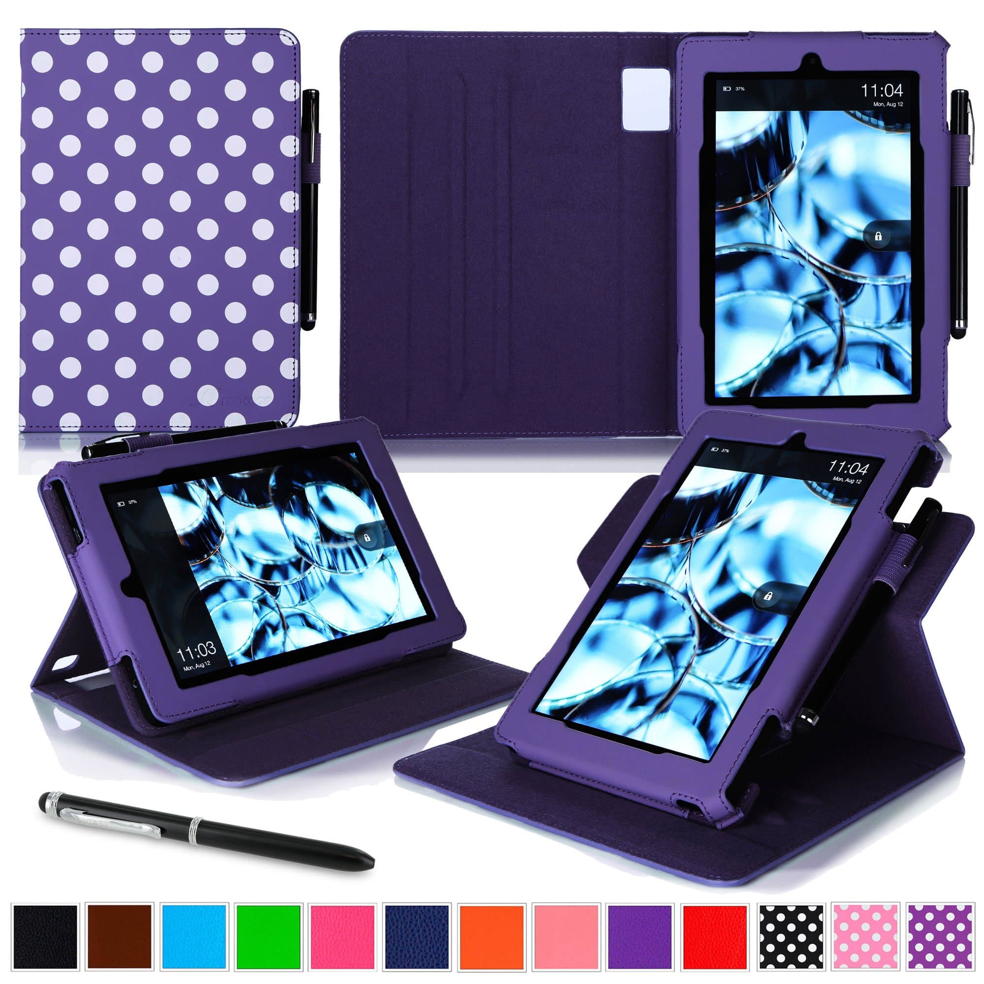 roocase Kindle Fire HD 7 2014 Case, new Kindle Fire HD 7 Dual View Folio Case with Sleep/Wake Smart Cover with Multi-Viewing Stand for All-New 2014 Fire HD 7 Tablet (4th Generation), Polkadot Purple