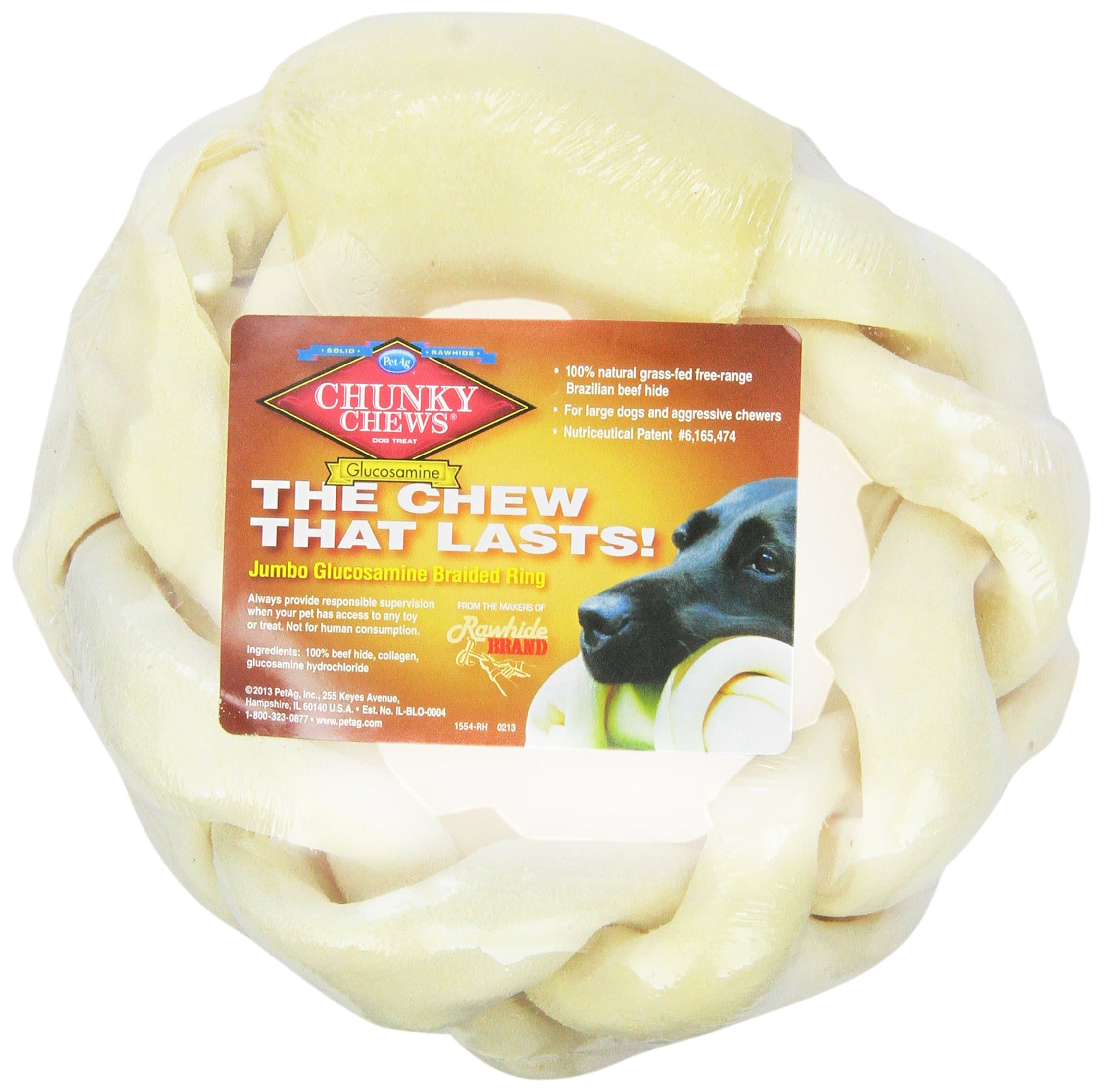 Chunky Chews® 8" Glucosamine Natural Braided Rawhide Ring for Large Dogs