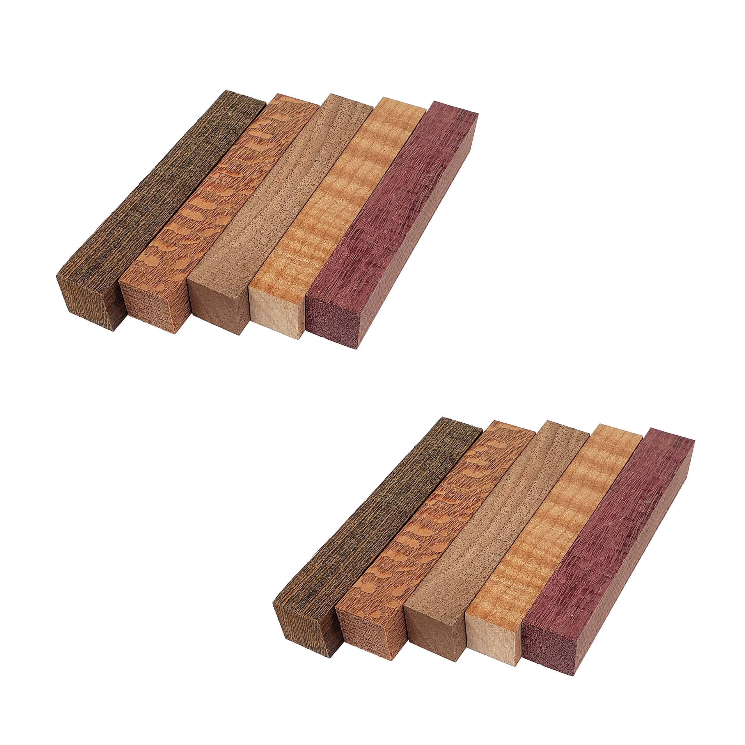 Red Tree Supply Pen Blank Pack: Bocote, Curly Maple, Leopardwood, Purple Heart, Walnut (10 Pack)