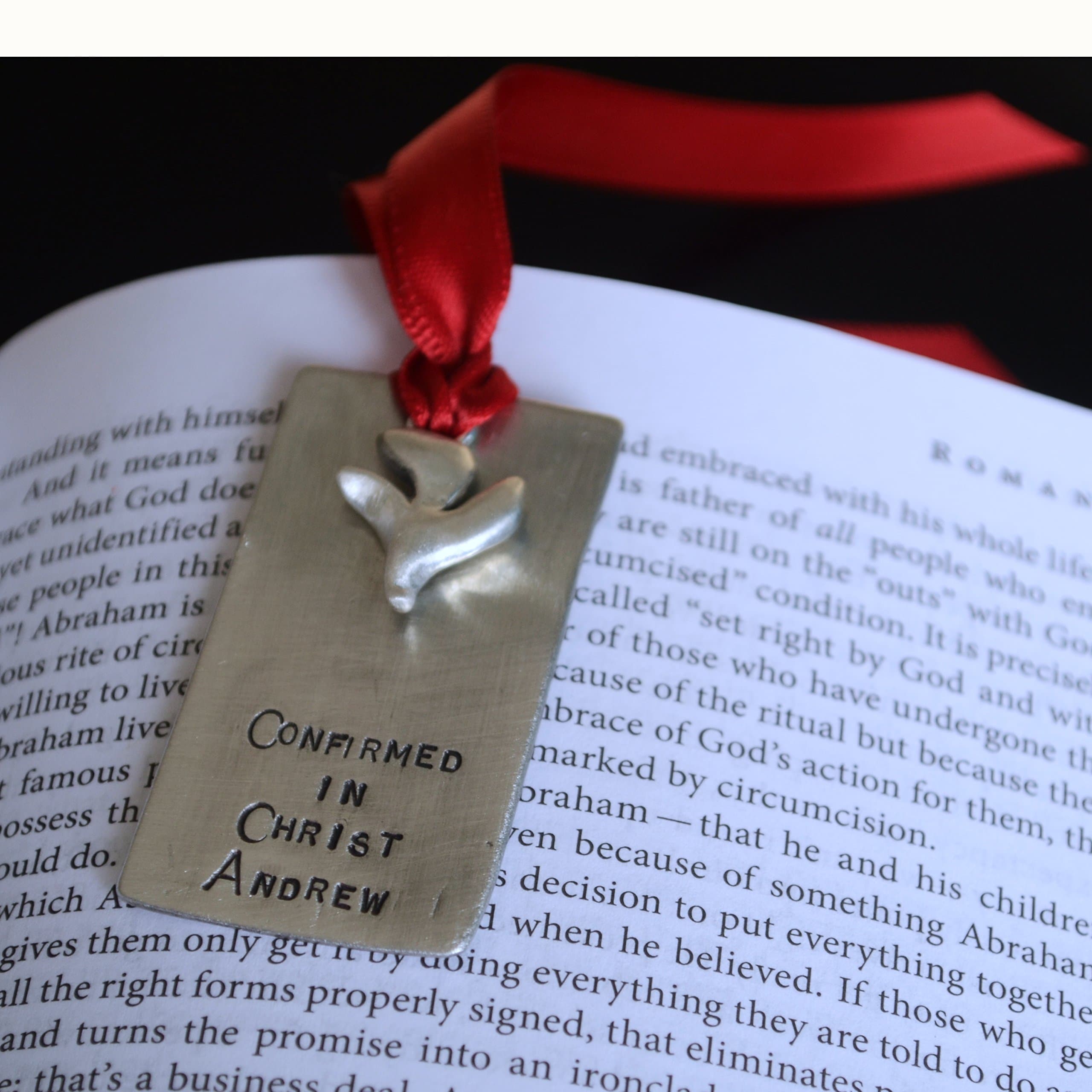 Personalized Confirmation Pewter Bookmark - Confirmed in Christ - Customize with Name