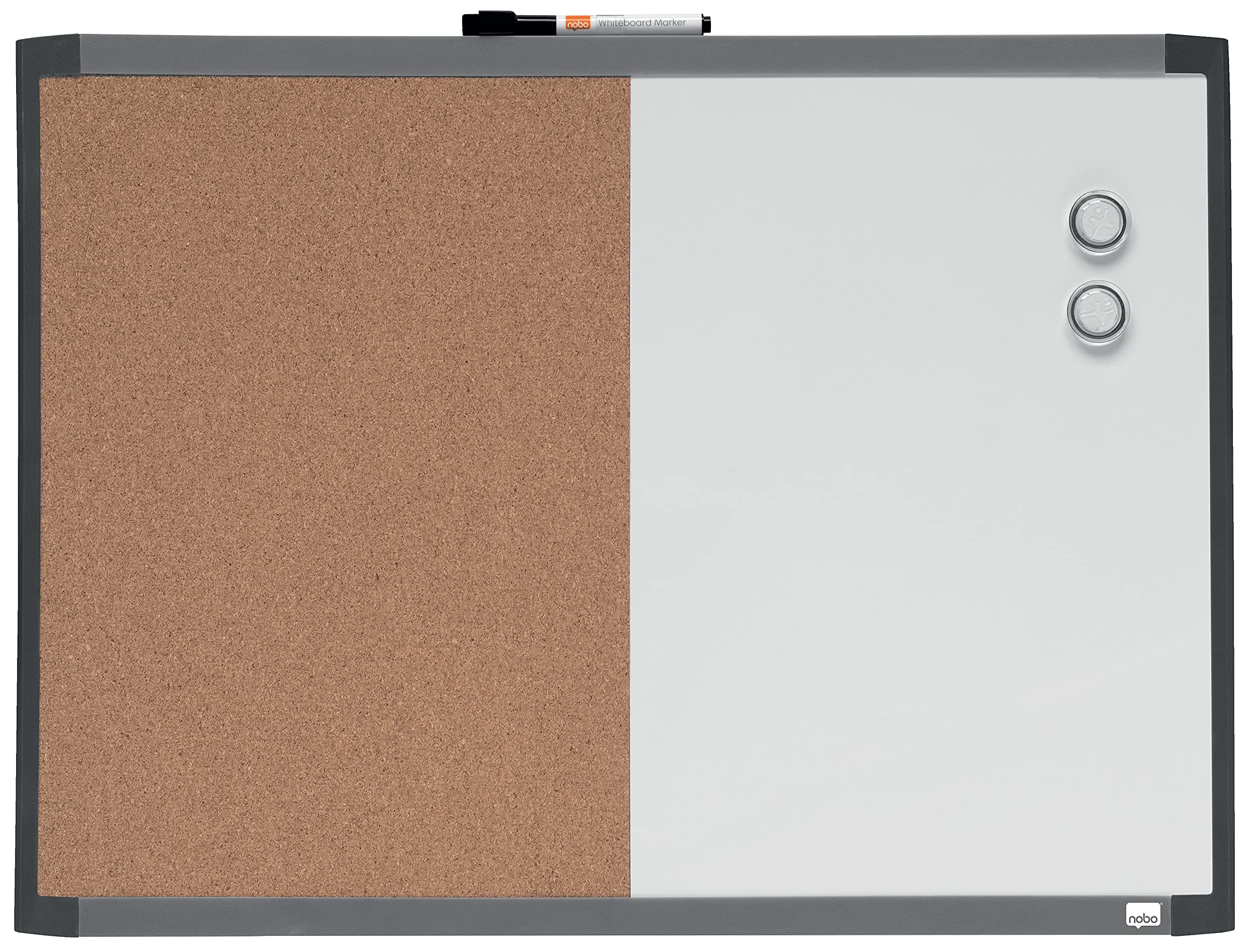 REXEL Small Magnetic Whiteboard & Cork Notice Board Combo, Assorted Two Tone Trim, Dry Wipe, Wall Mountable, Integrated Pen Clip, Home/Office, 585 x 430 mm, 1903784