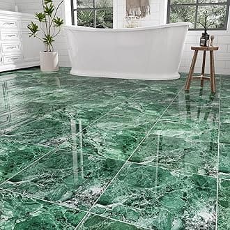 10-Pack 10 Sq.Ft Peel and Stick Floor Tiles Vinyl Polish Pattern Flooring, 12” x 12” Self Adhesive Vinyl Flooring DIY for Kitchen, Bathroom, Laundry, Polish Green Marble