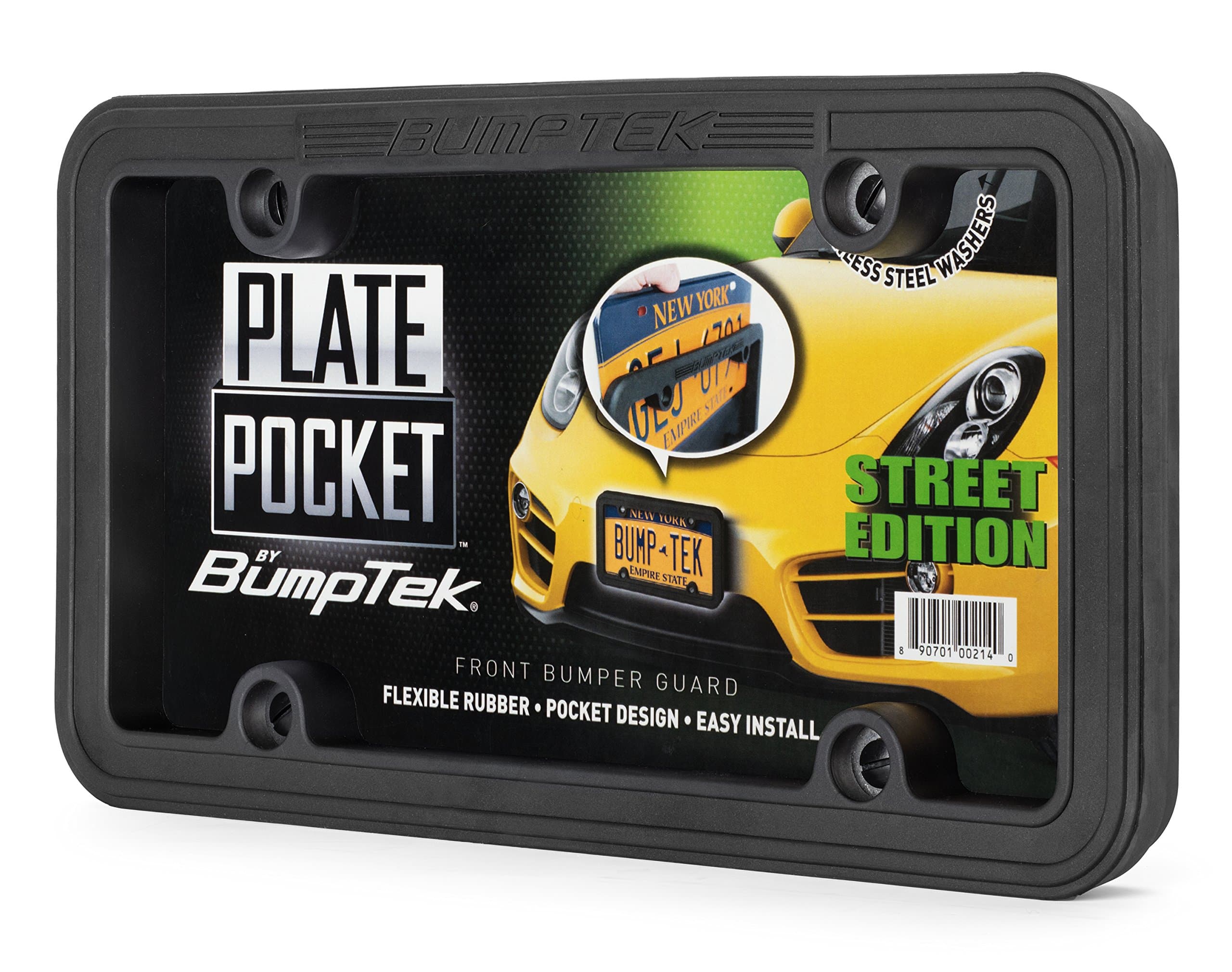 Plate Pocket by BumpTek - Flexible Rubber Front Bumper Guard, Front Bumper Protection, License Plate Frame. Cushions Parking Bumps! (Street Edition)